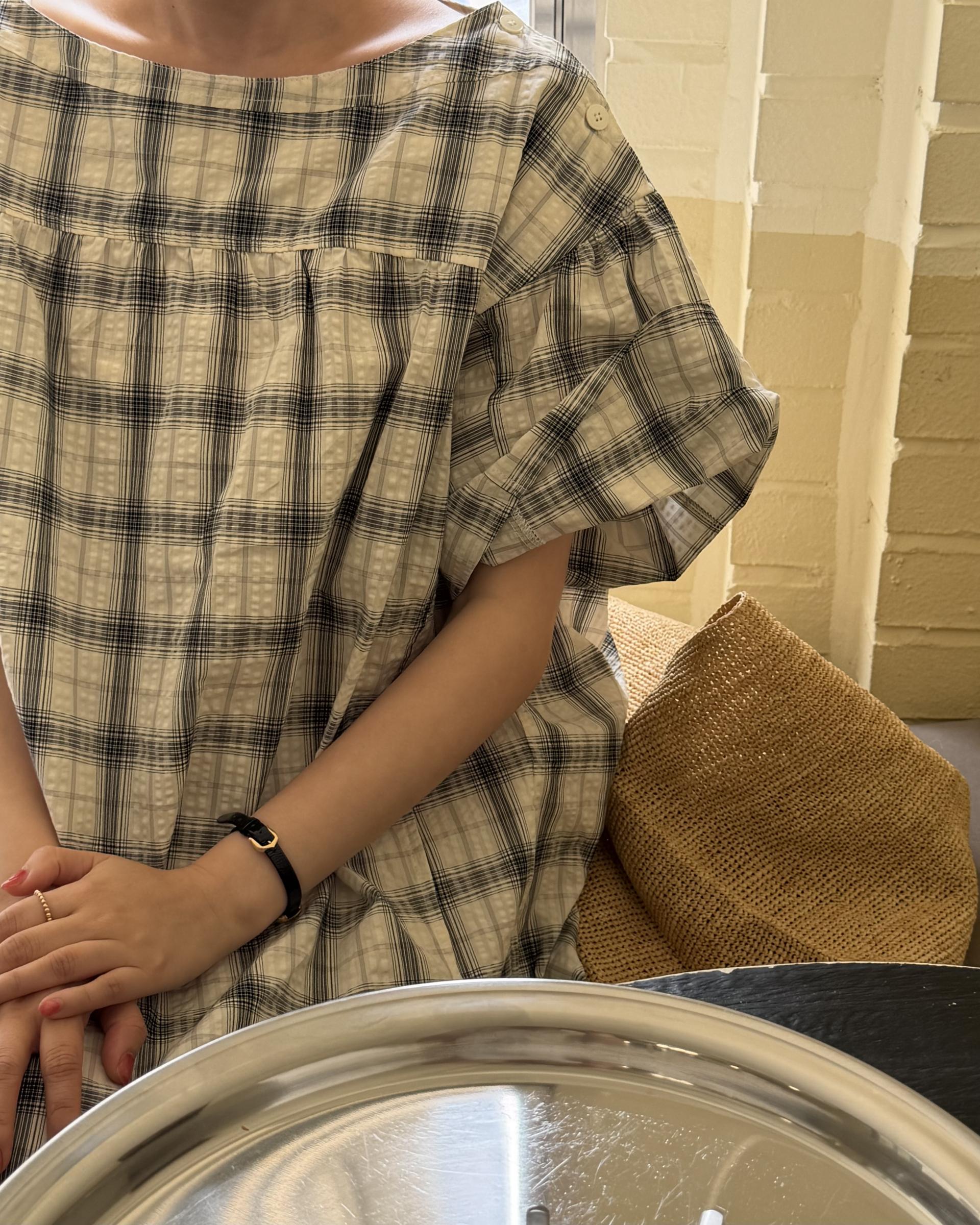 brioche check dress (cream)