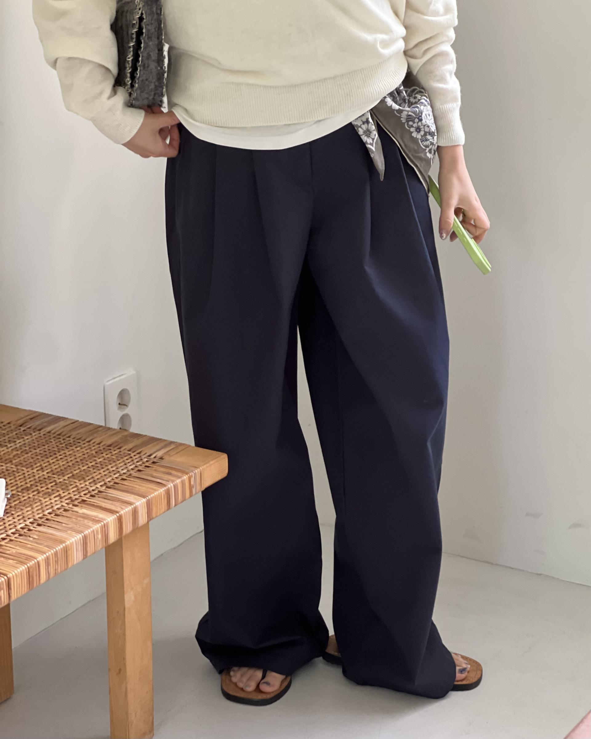cotton pintuck pants (navy/cream/khaki)