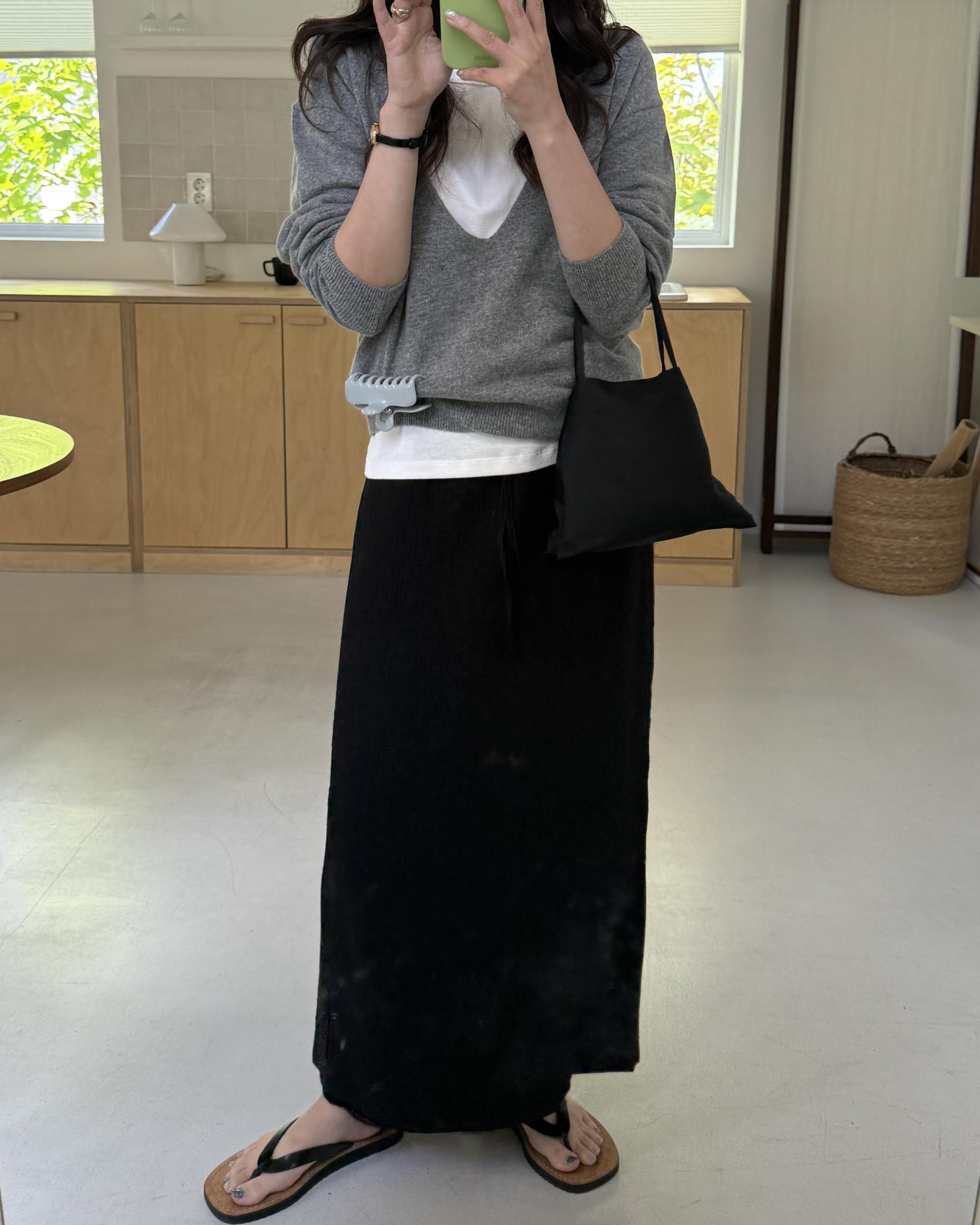 base wrinkle skirt (black/cream)
