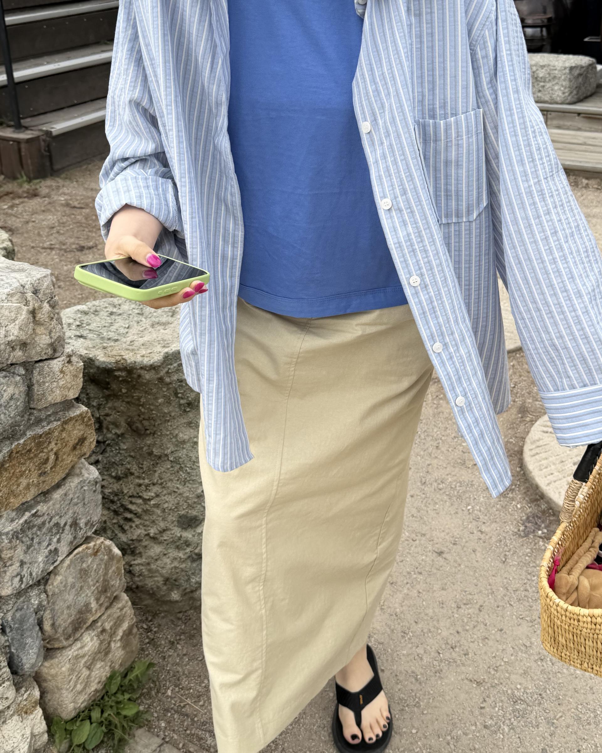 tacit stripe shirt (beige/blue)