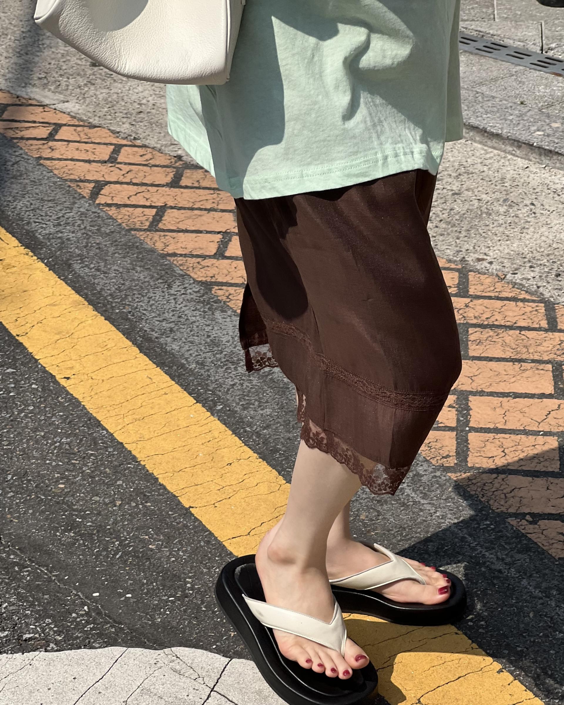 silk lace skirt (mint/brown)