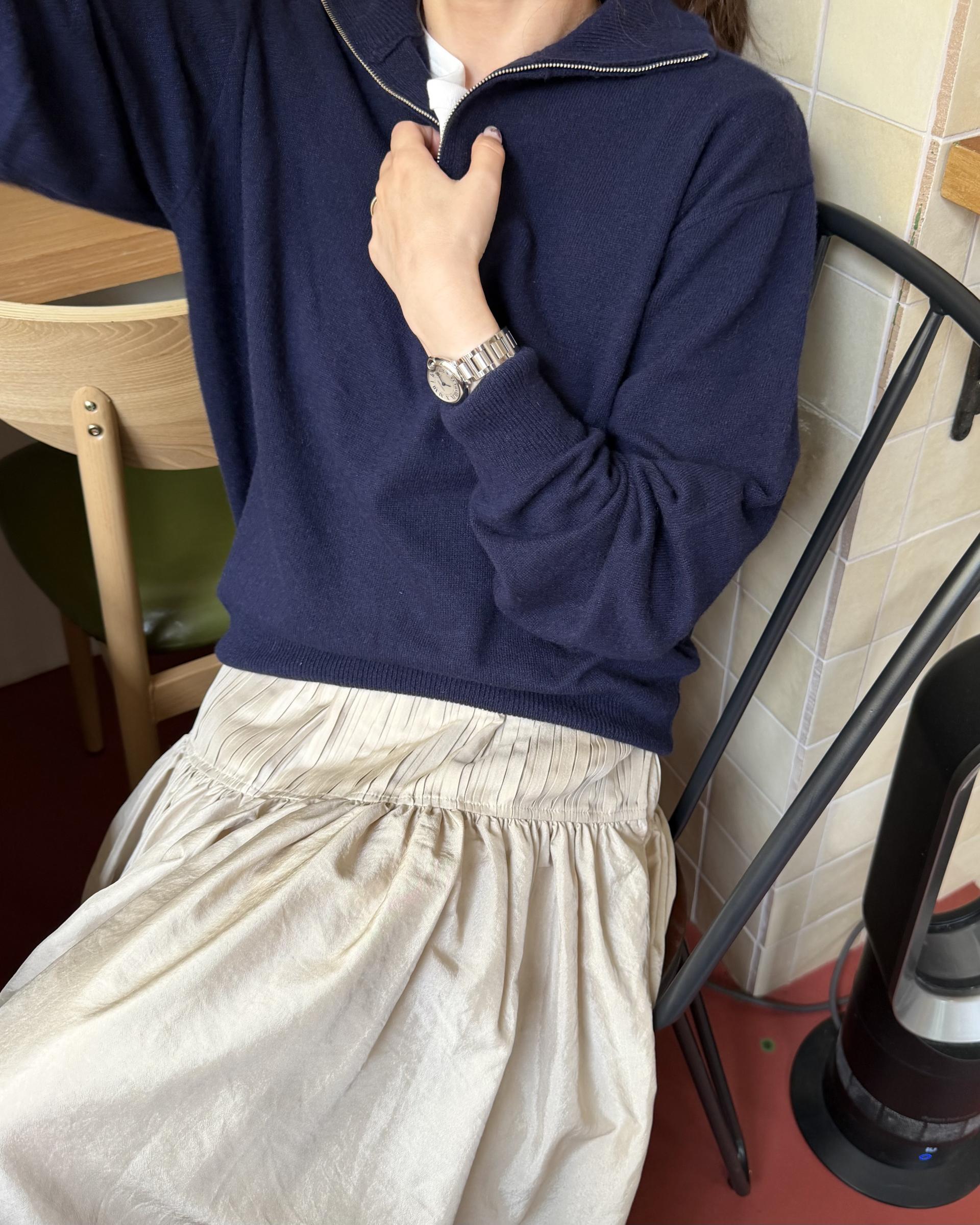 coco knit zip-up (navy/beige/grey)