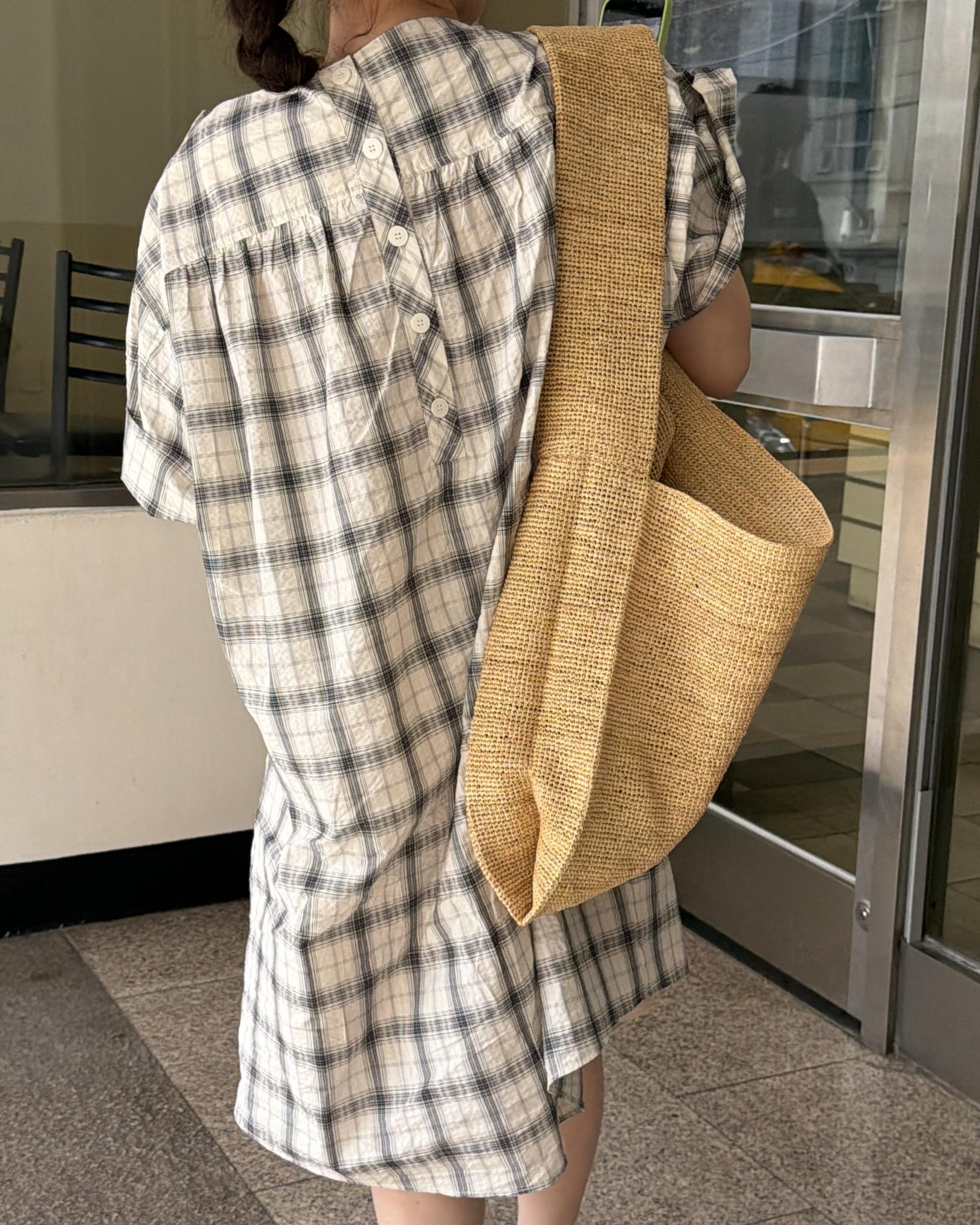 brioche check dress (cream)