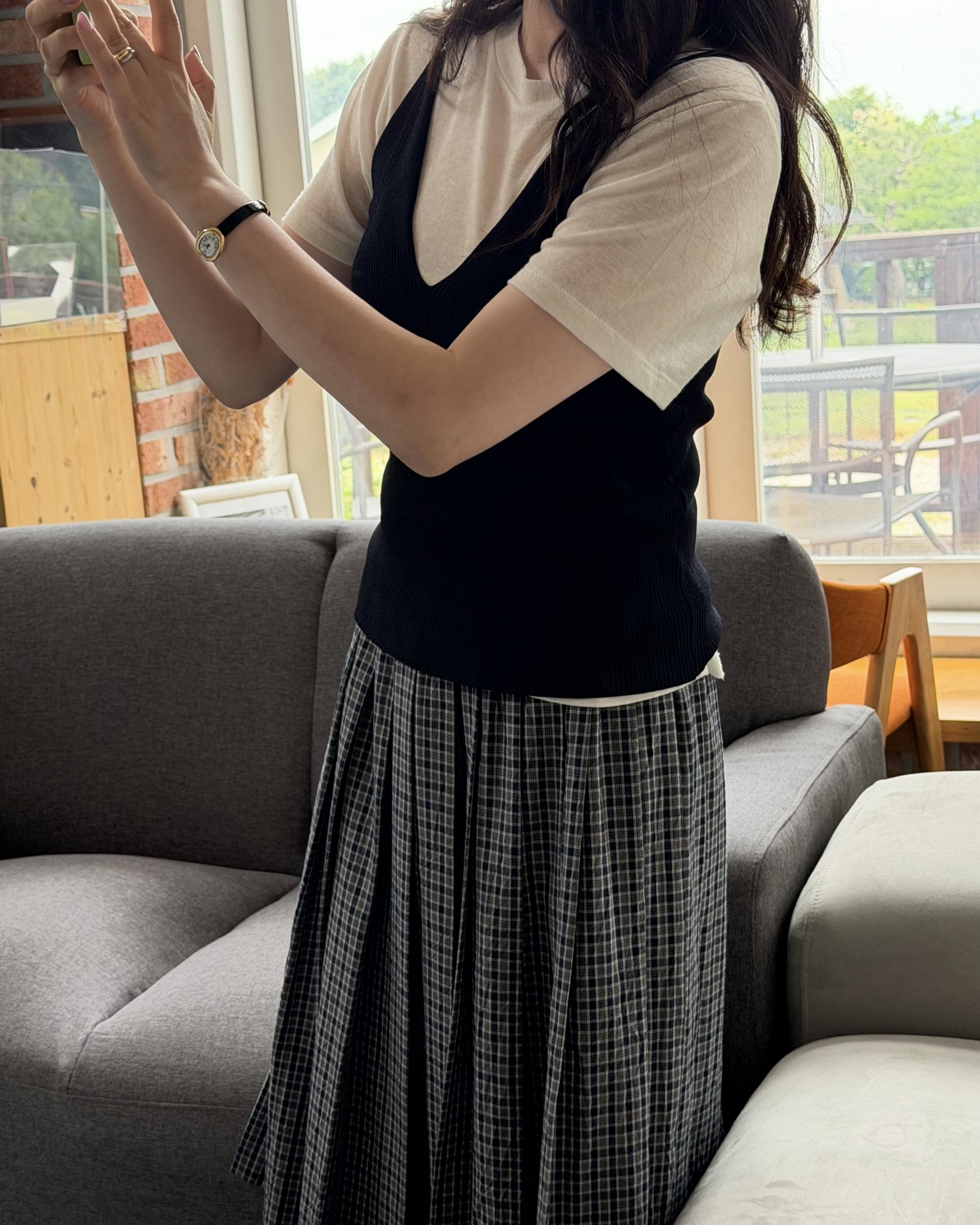 madeleine pleats skirt (check/cream)