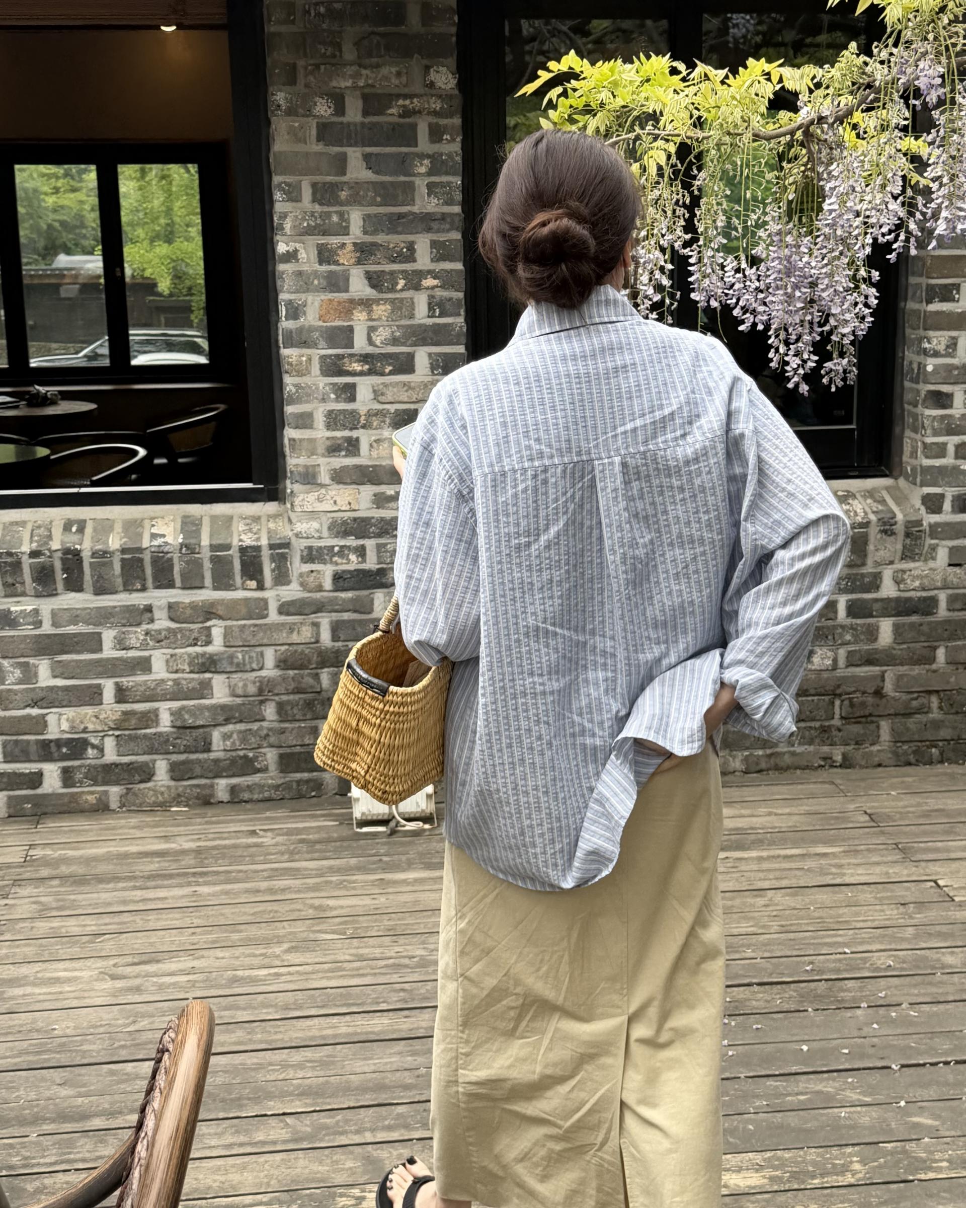 tacit stripe shirt (beige/blue)