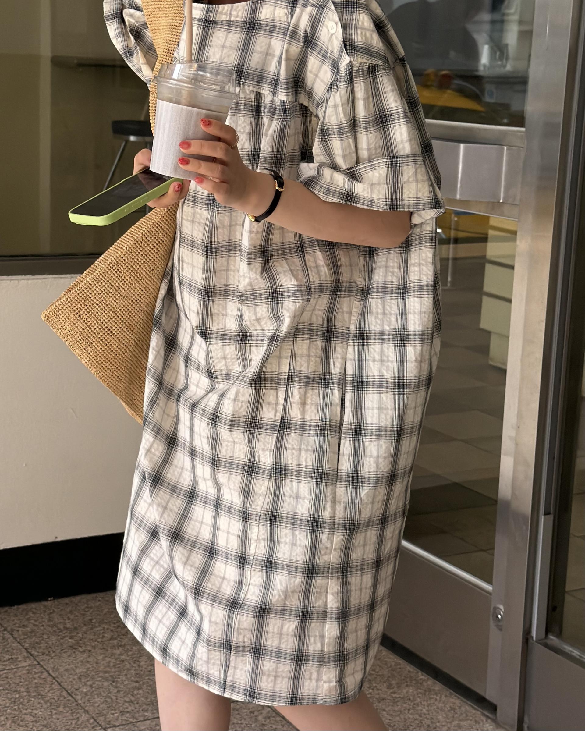 brioche check dress (cream)