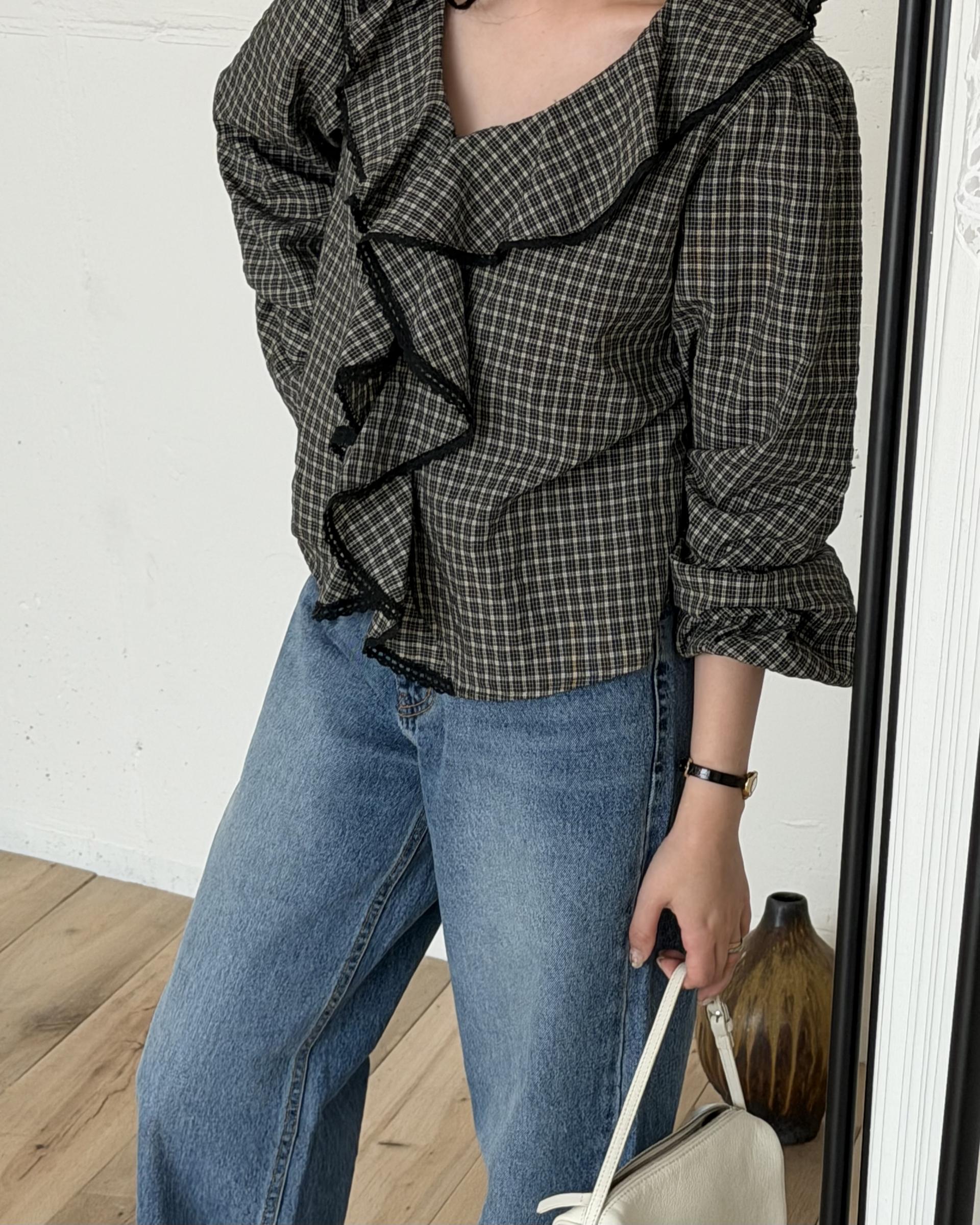 sally frill blouse (check)