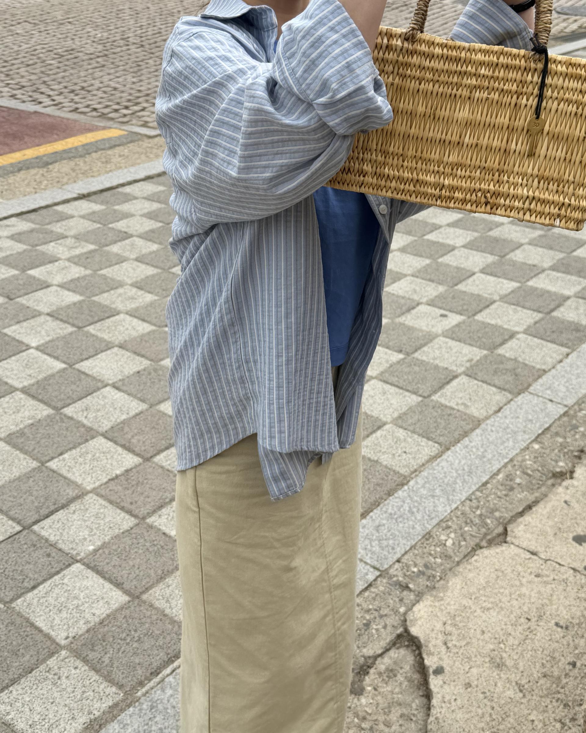 tacit stripe shirt (beige/blue)