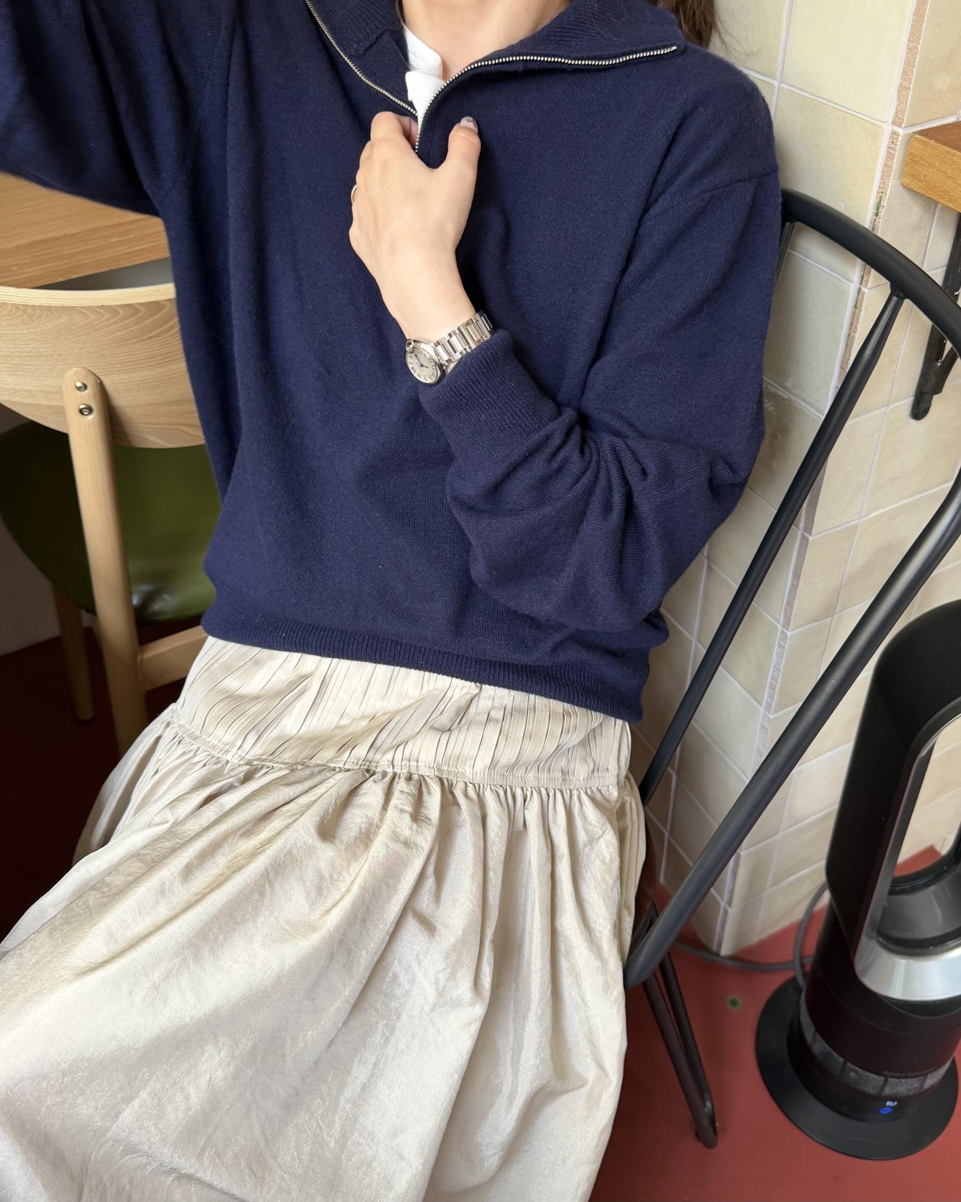 coco knit zip-up (navy/beige/grey)