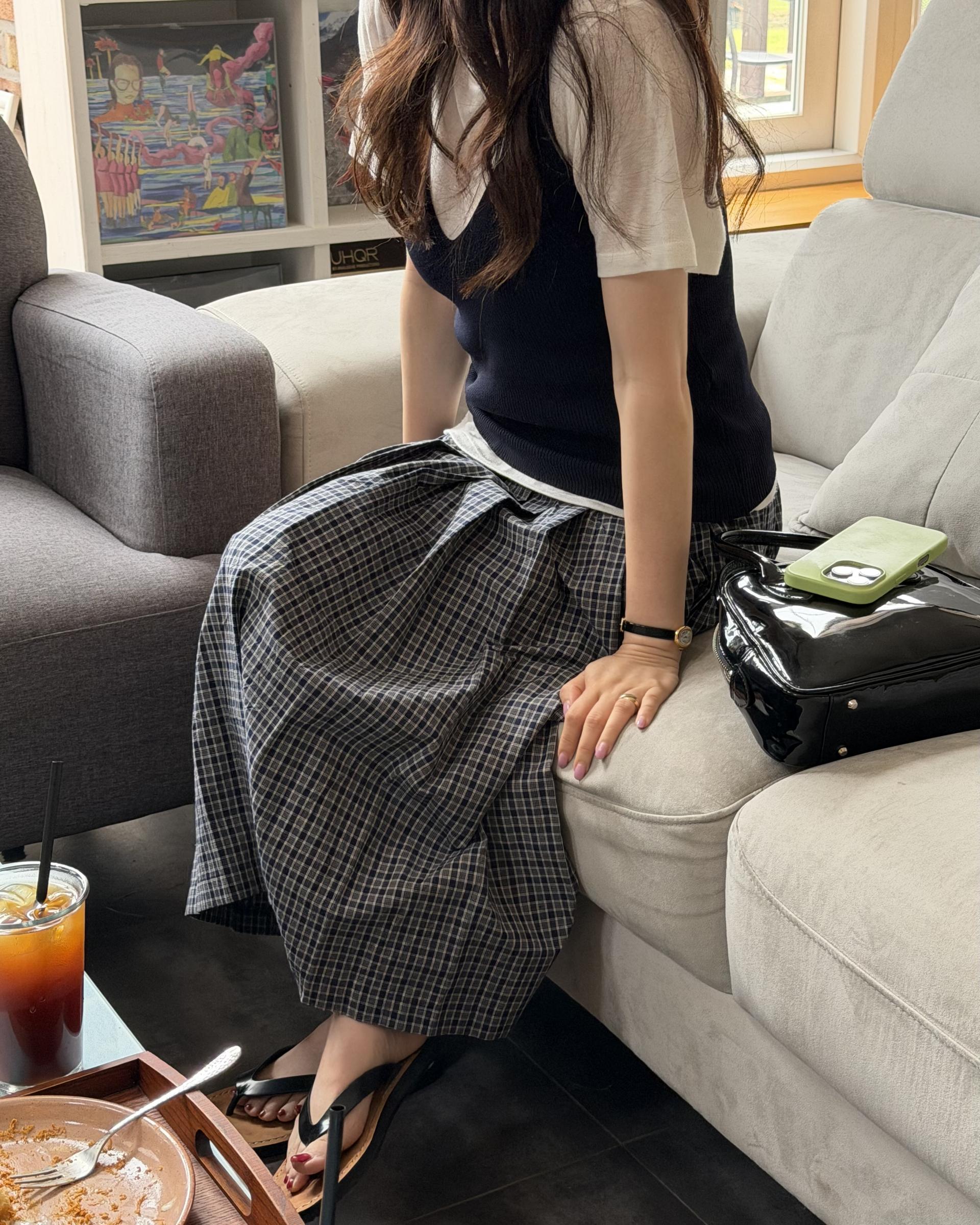 madeleine pleats skirt (check/cream)