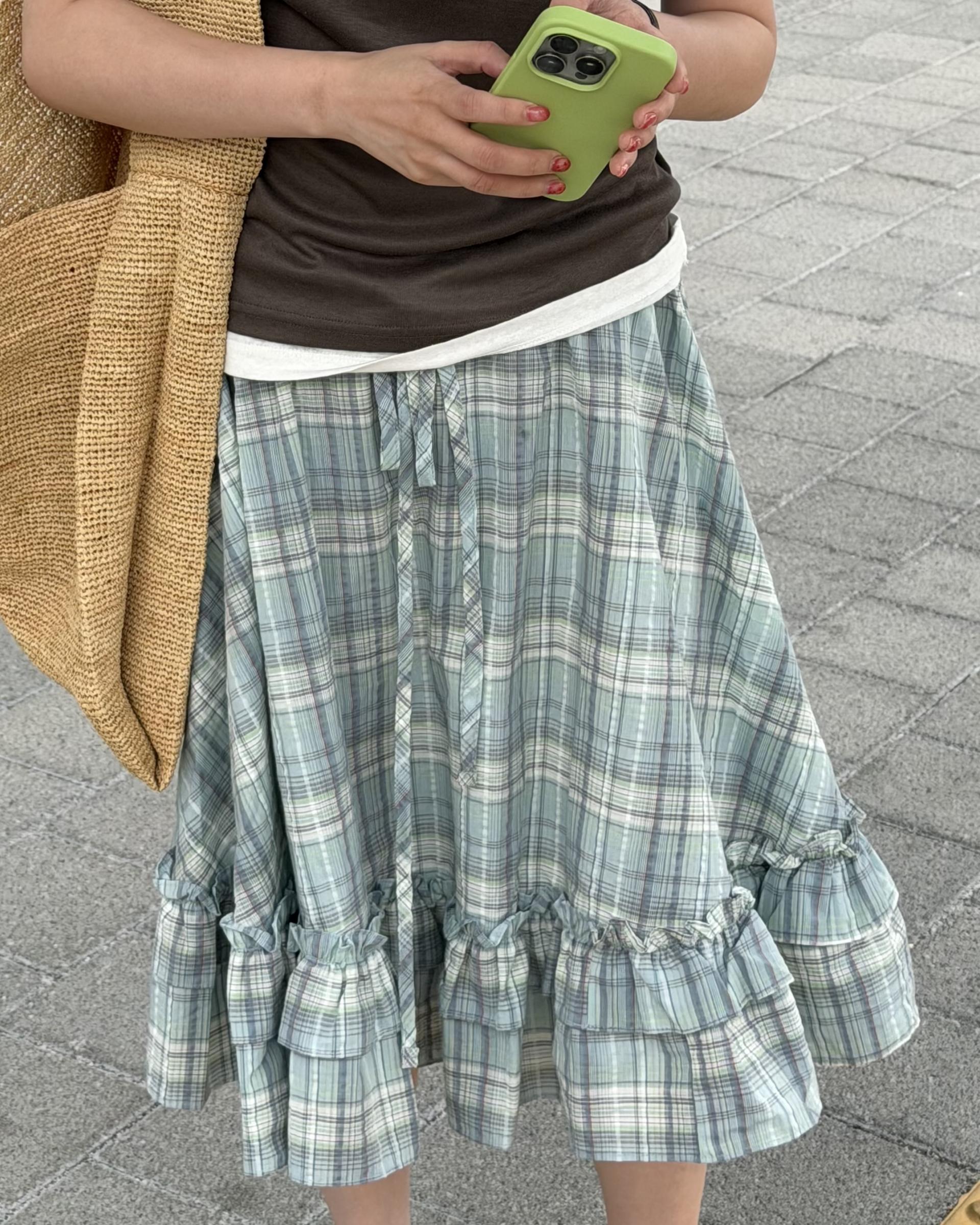 matilda check skirt (right mint/right yellow)