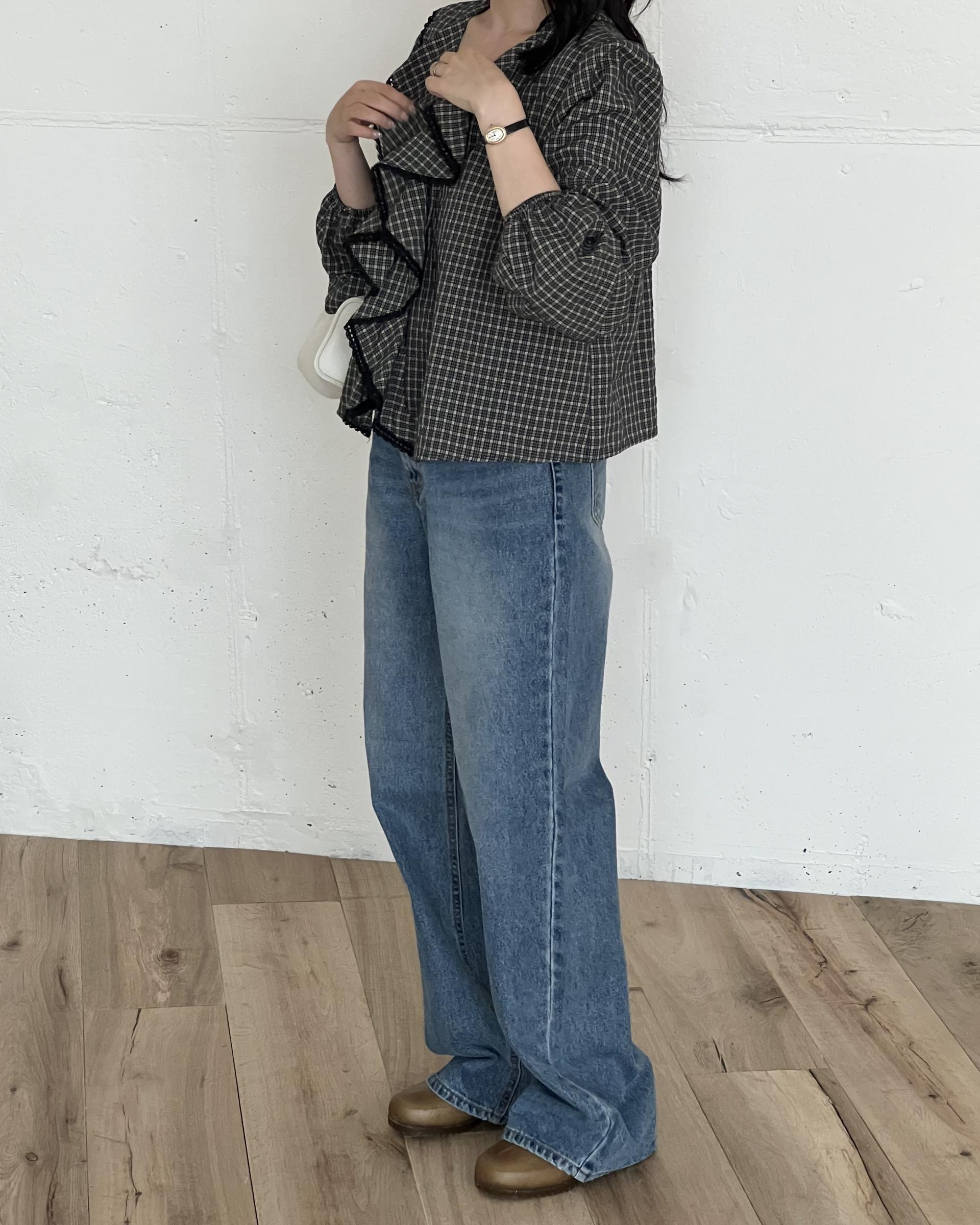 sally frill blouse (check)