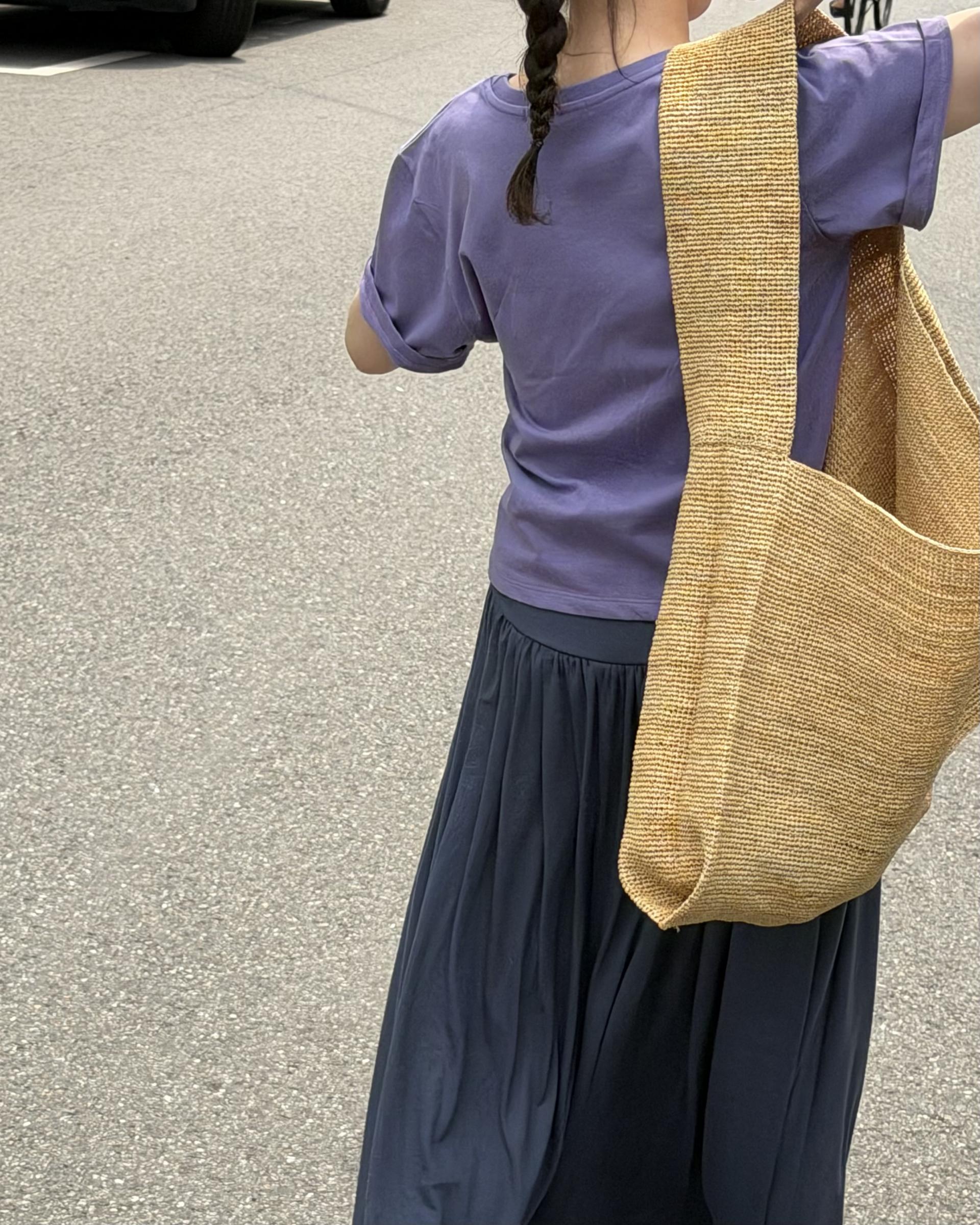make shirring skirt (navy/grey)