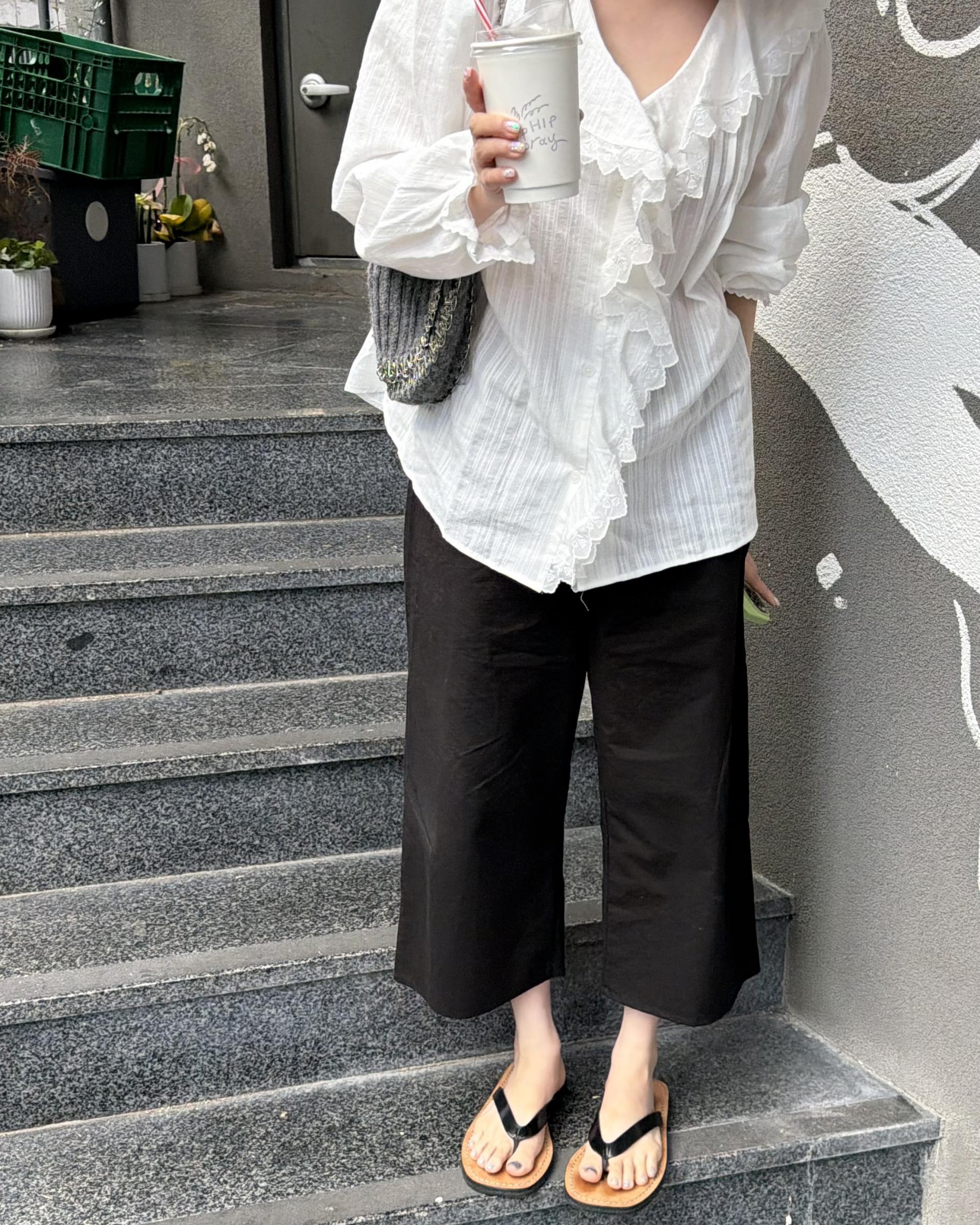 cottage ruffle lace blouse (white/check)