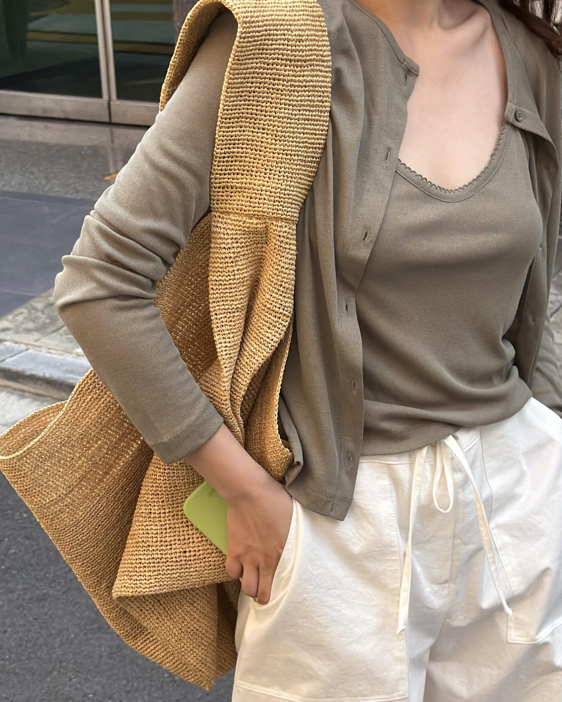 thin cardigan set (navy/khaki)