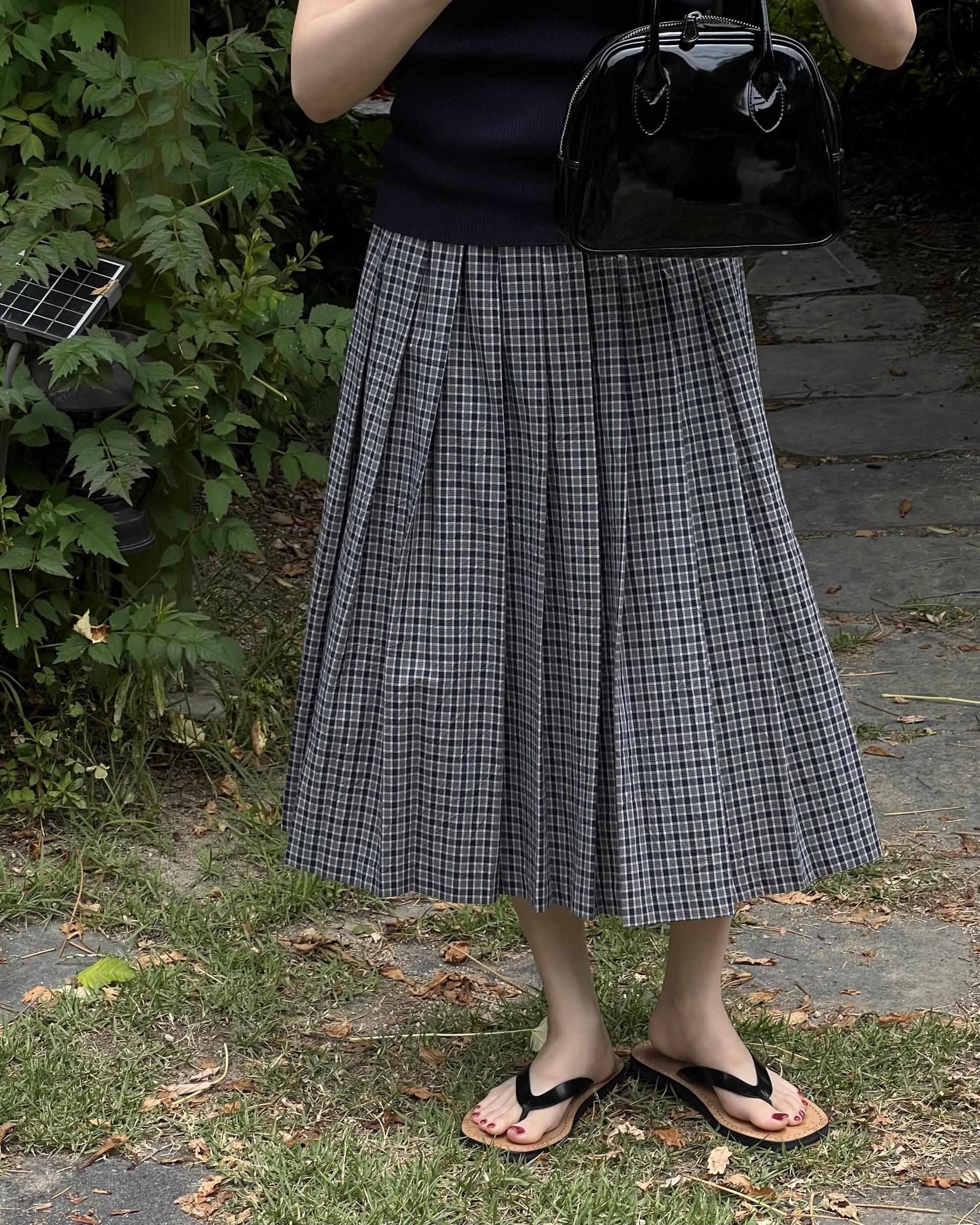 madeleine pleats skirt (check/cream)