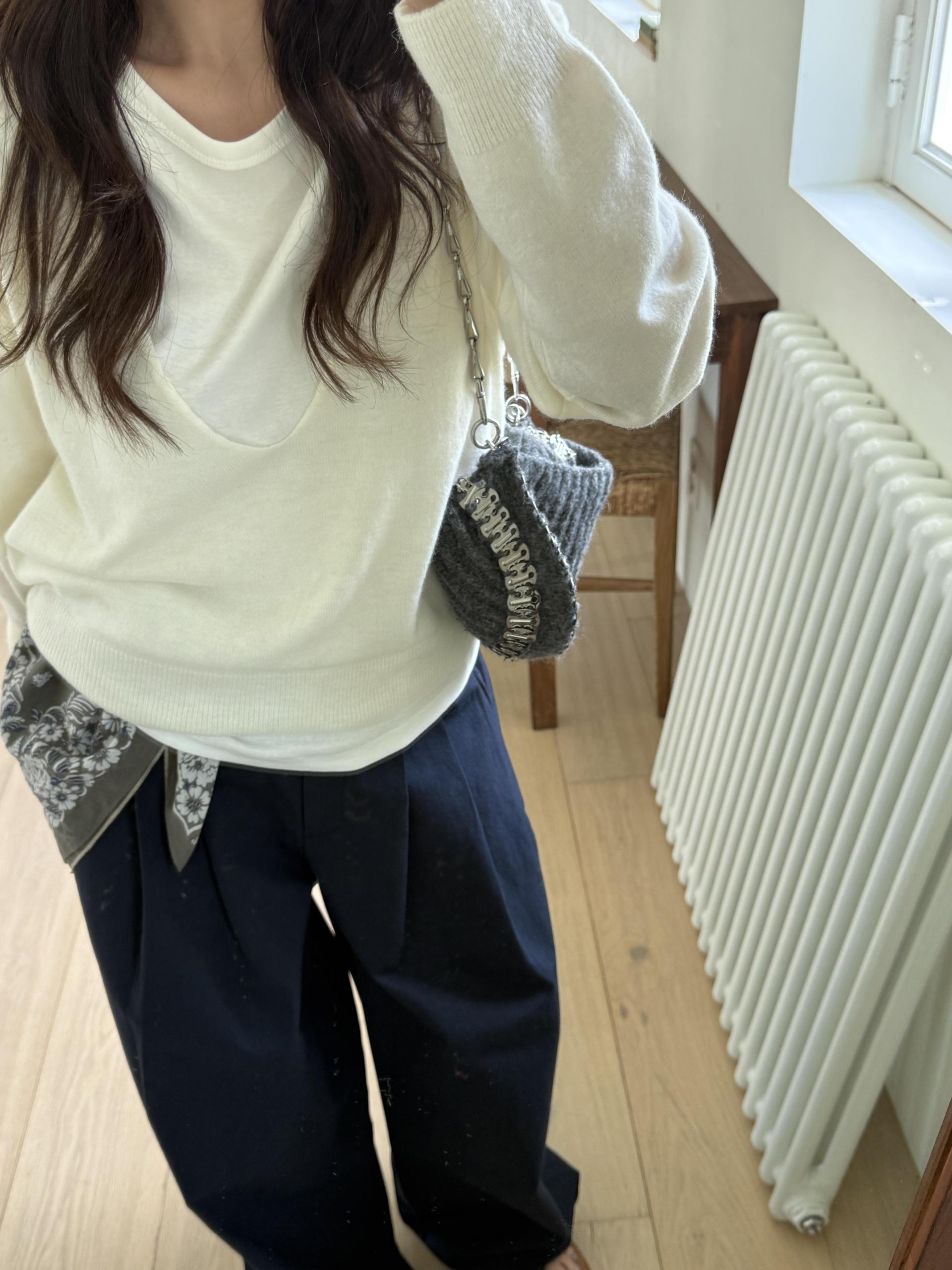 cotton pintuck pants (navy/cream/khaki)