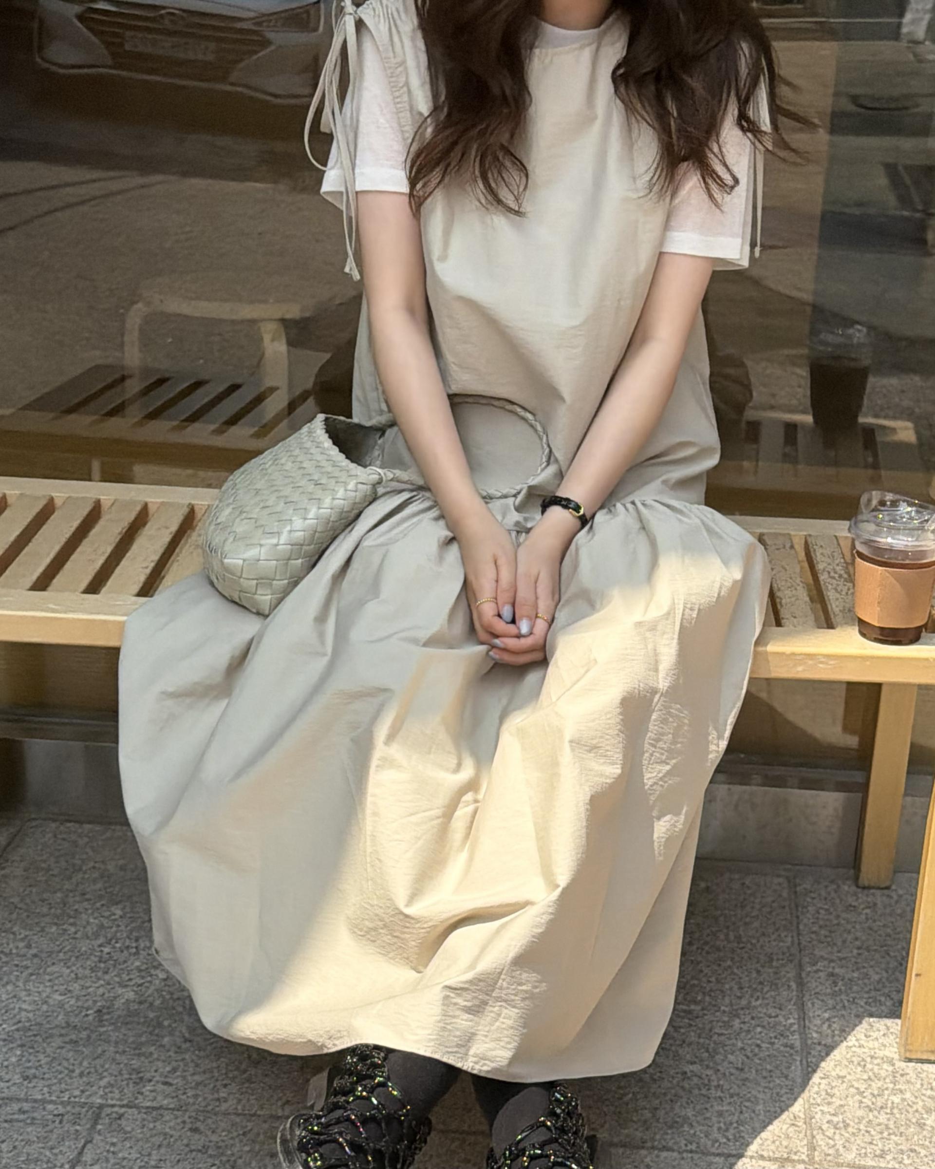 butter ribbon dress (beige/white)