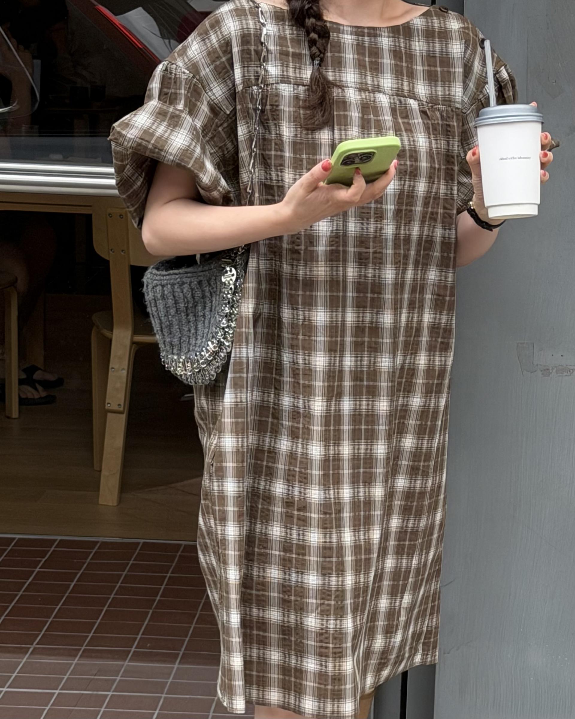 brioche check dress (mocha)
