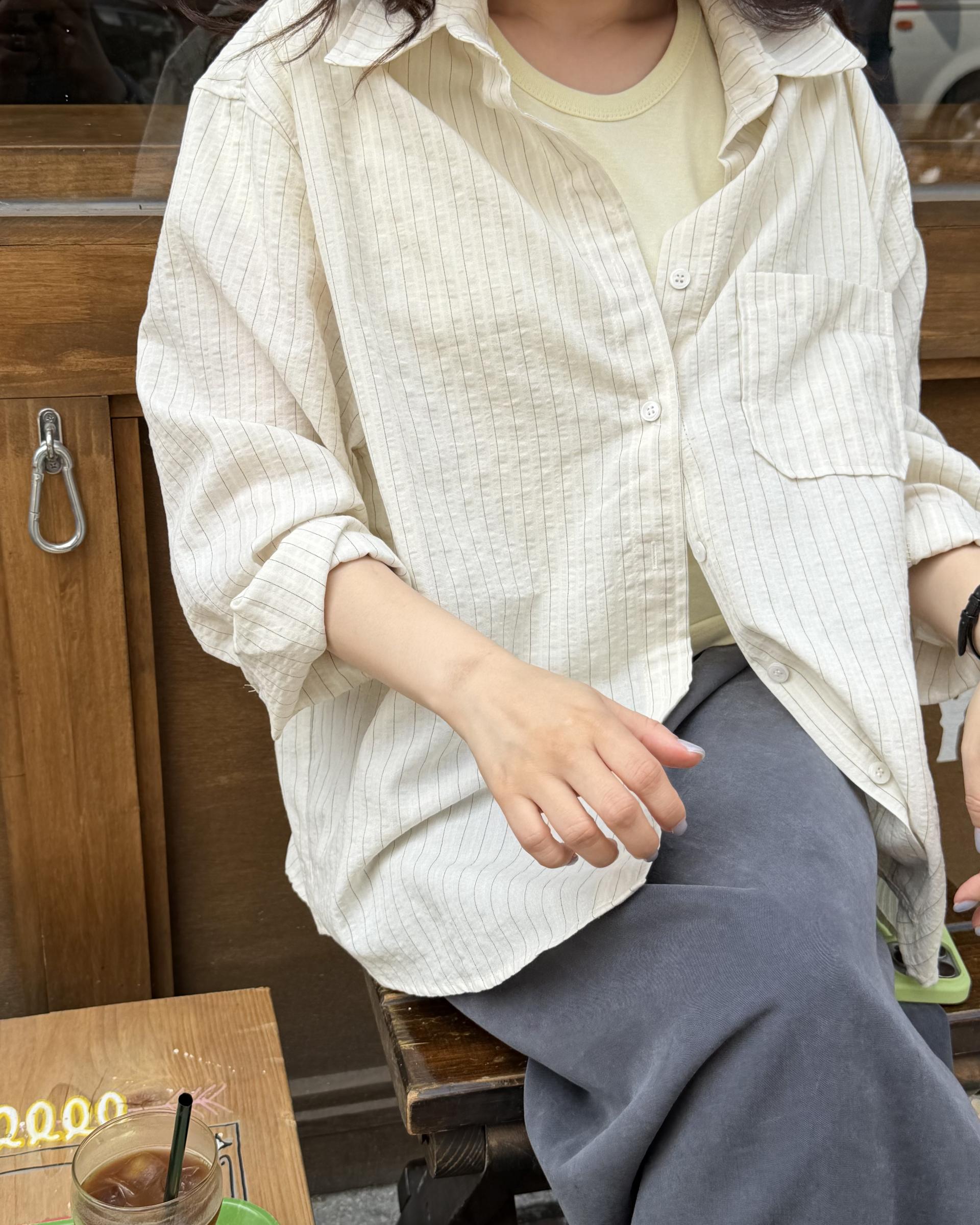 tacit stripe shirt (beige/blue)