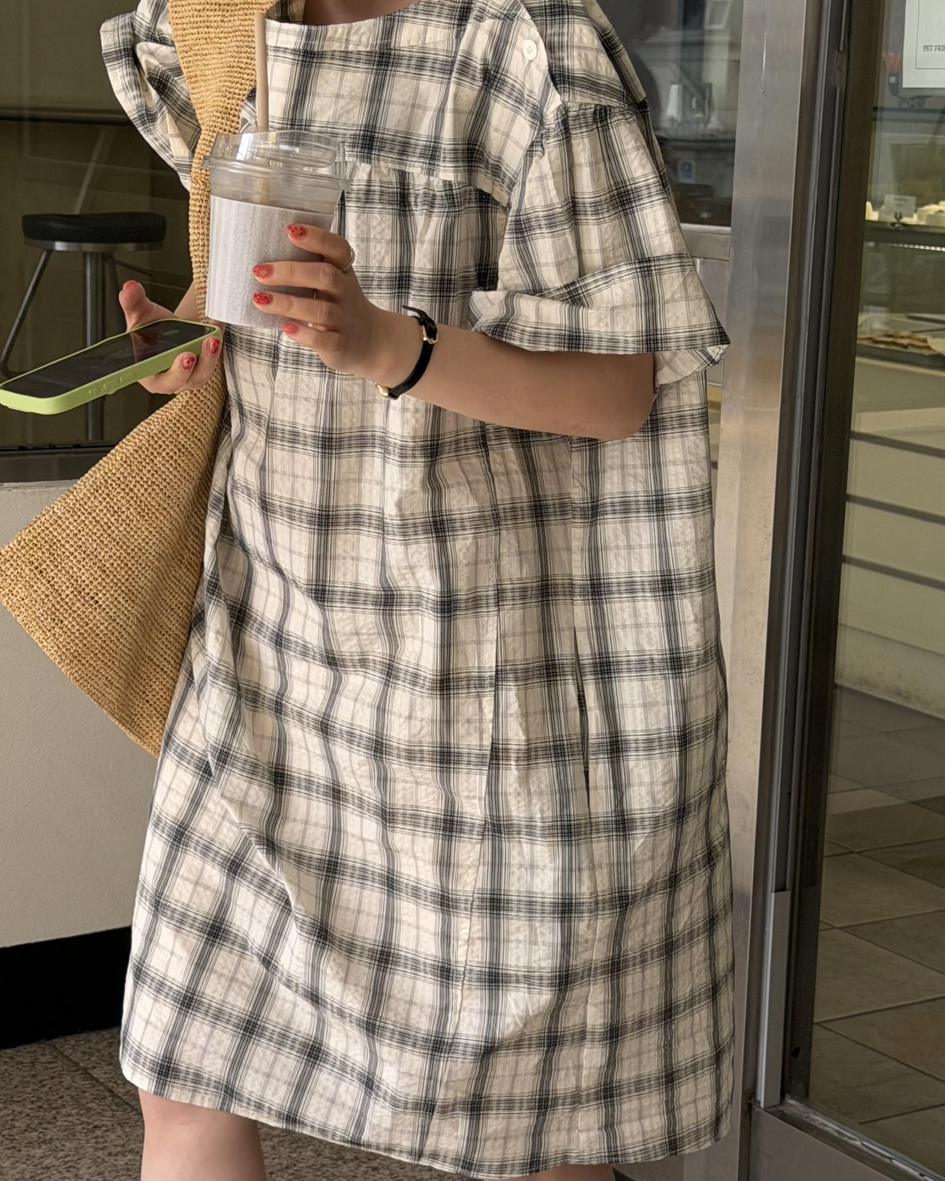 brioche check dress (cream)