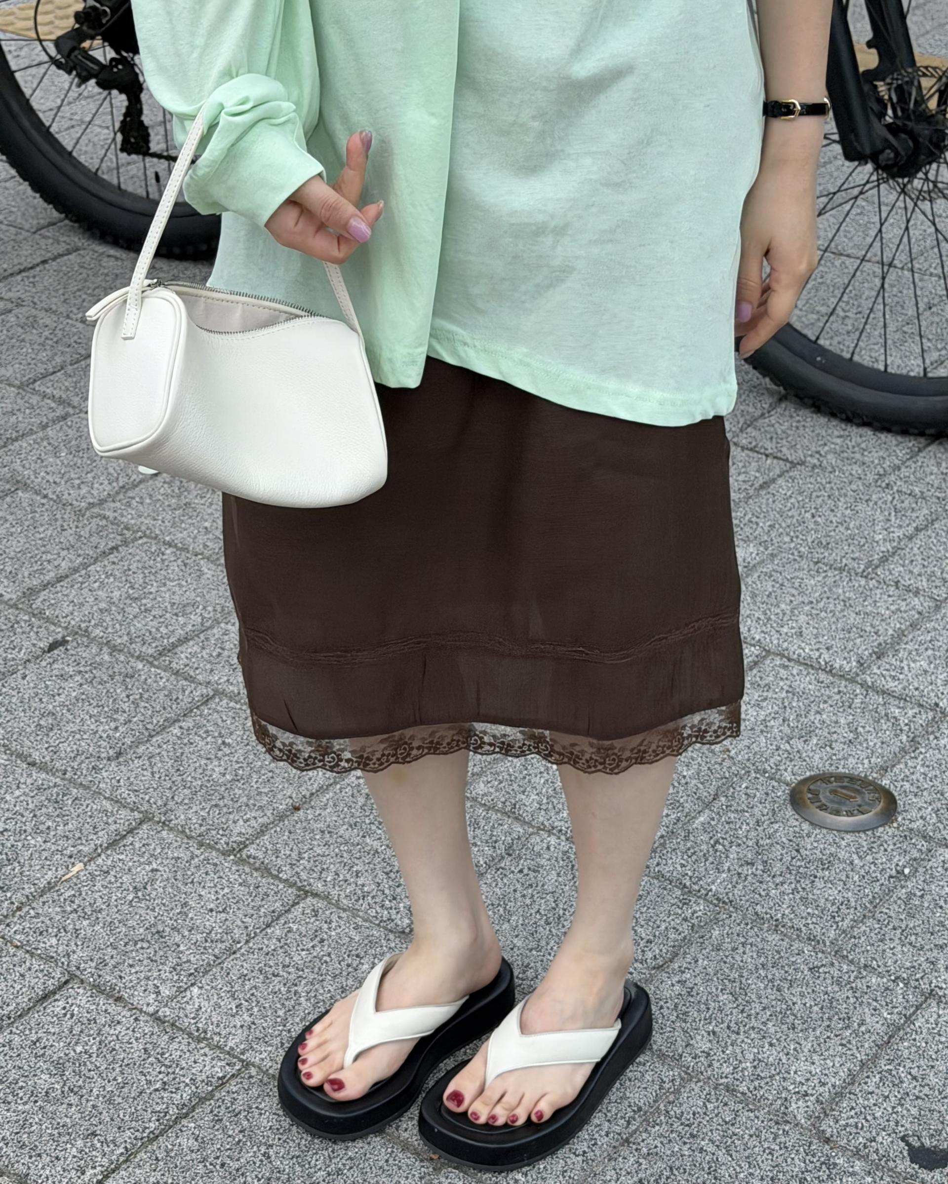 silk lace skirt (mint/brown)