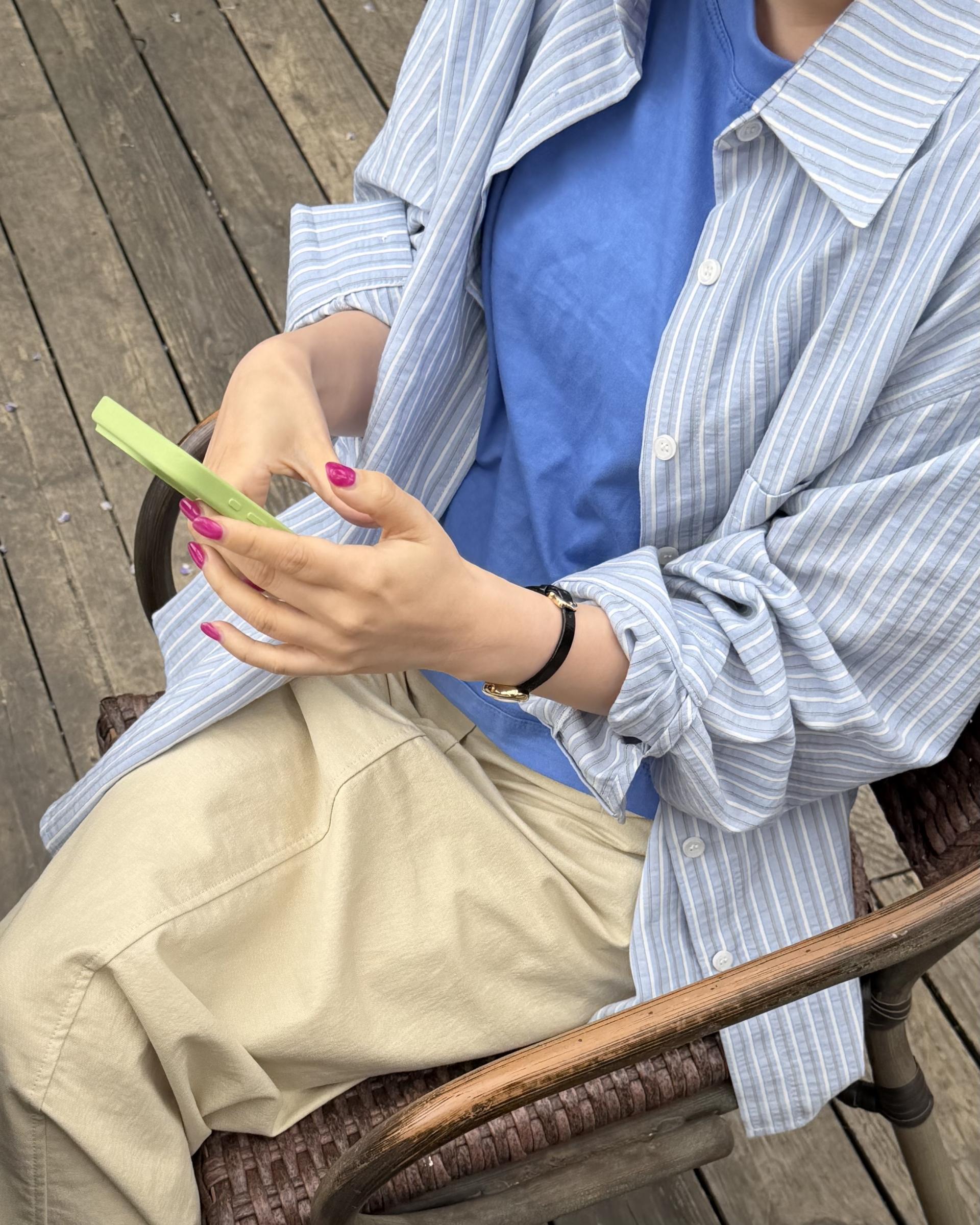 tacit stripe shirt (beige/blue)