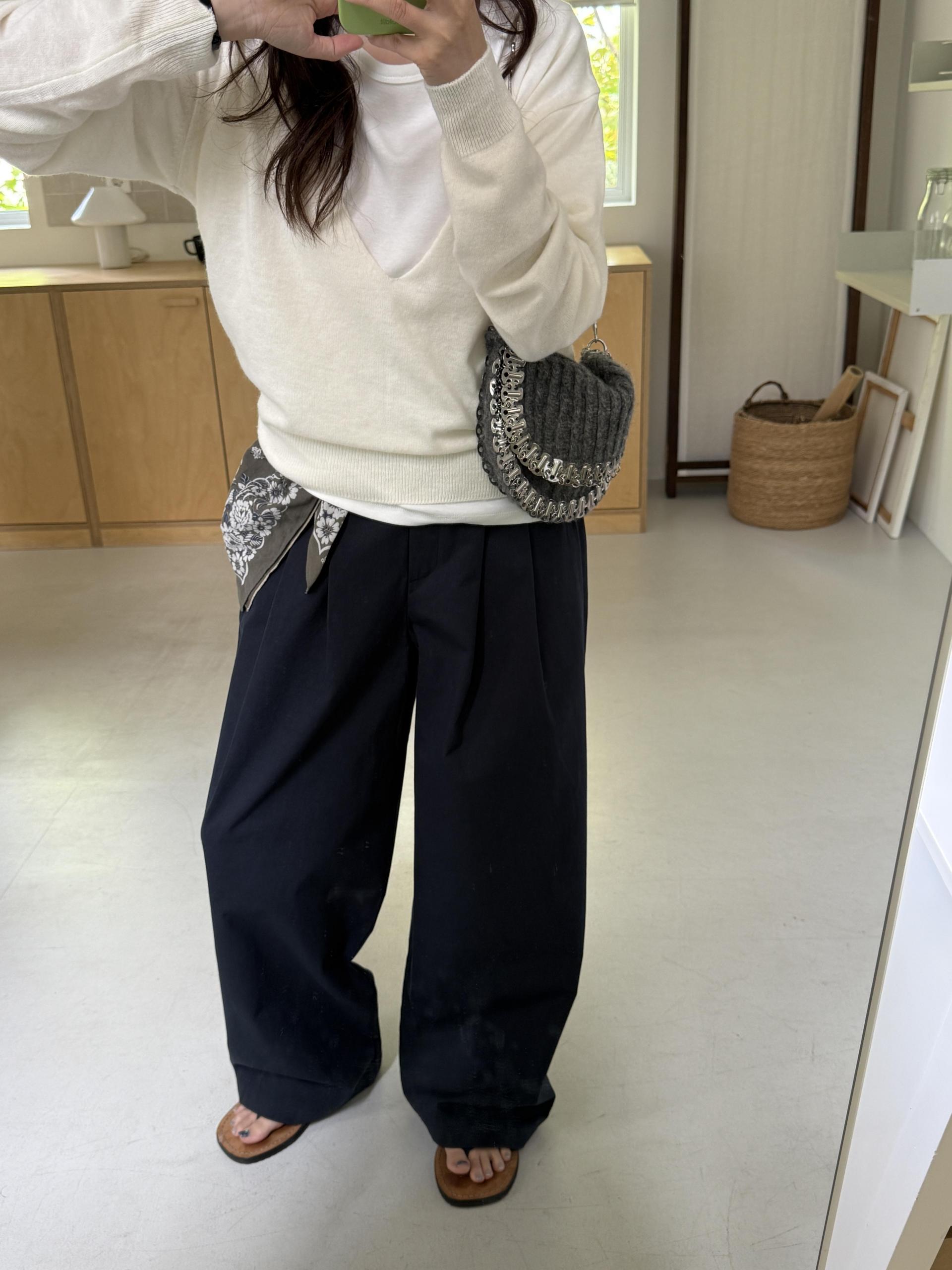 cotton pintuck pants (navy/cream/khaki)