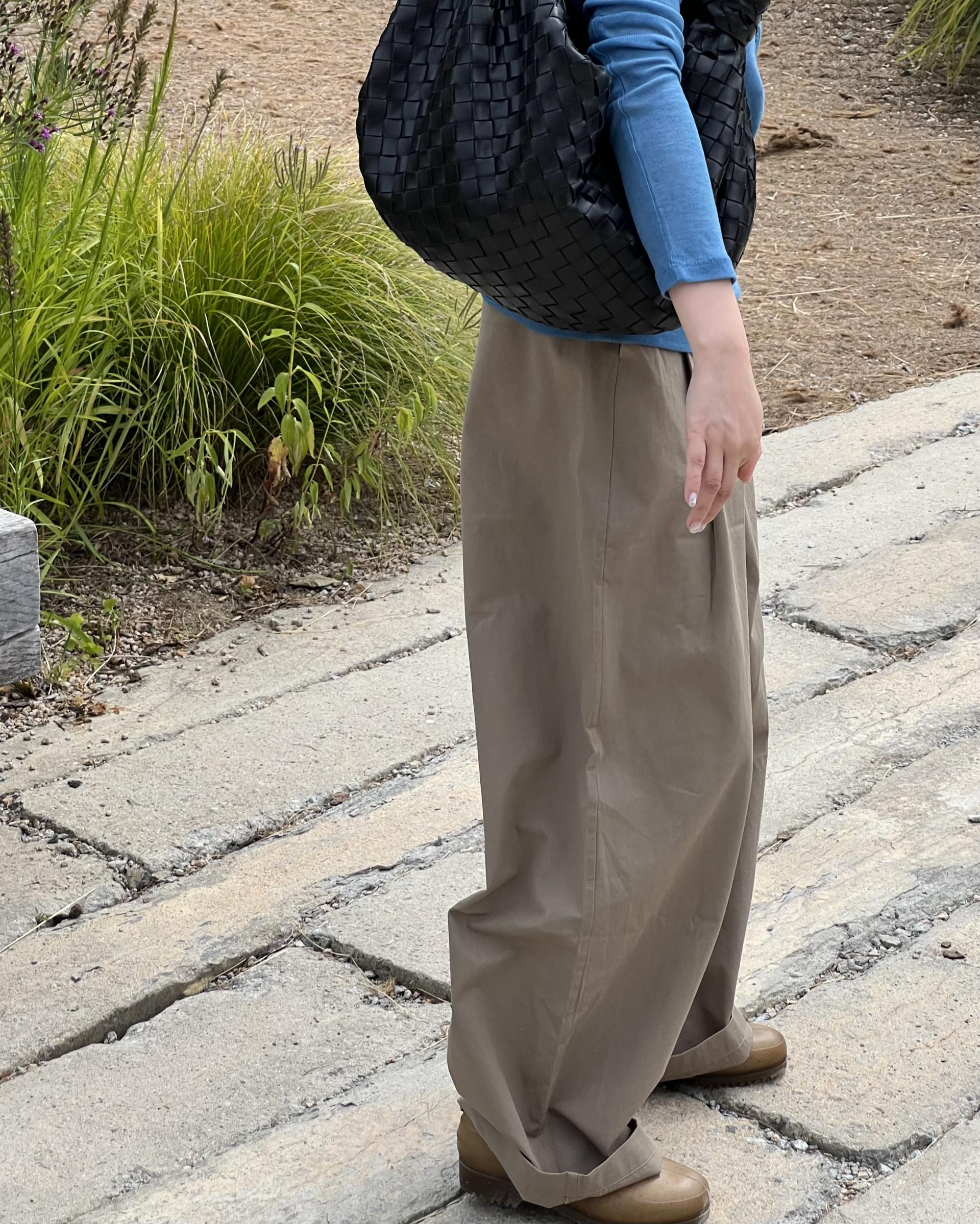 cotton pintuck pants (navy/cream/khaki)