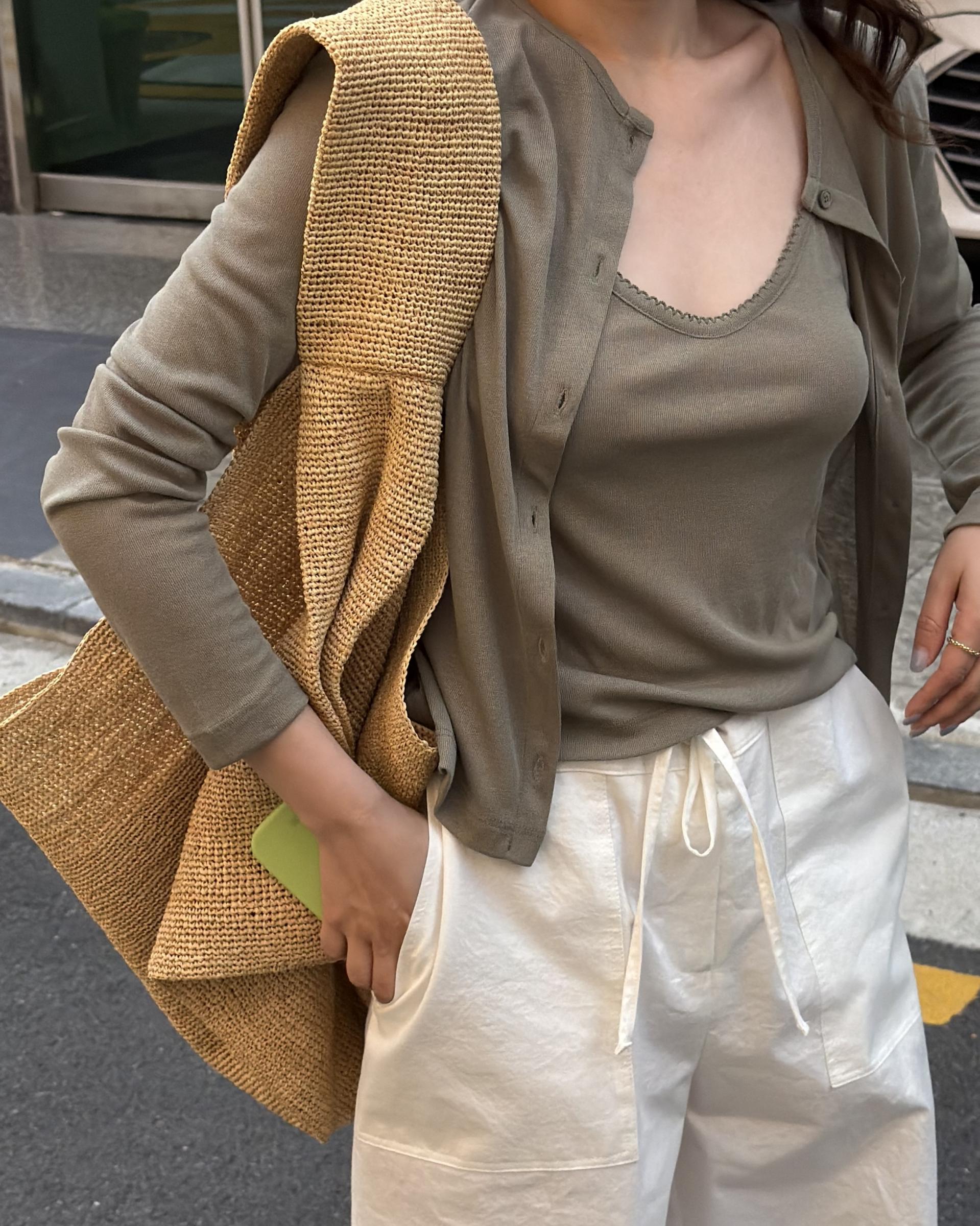 thin cardigan set (navy/khaki)