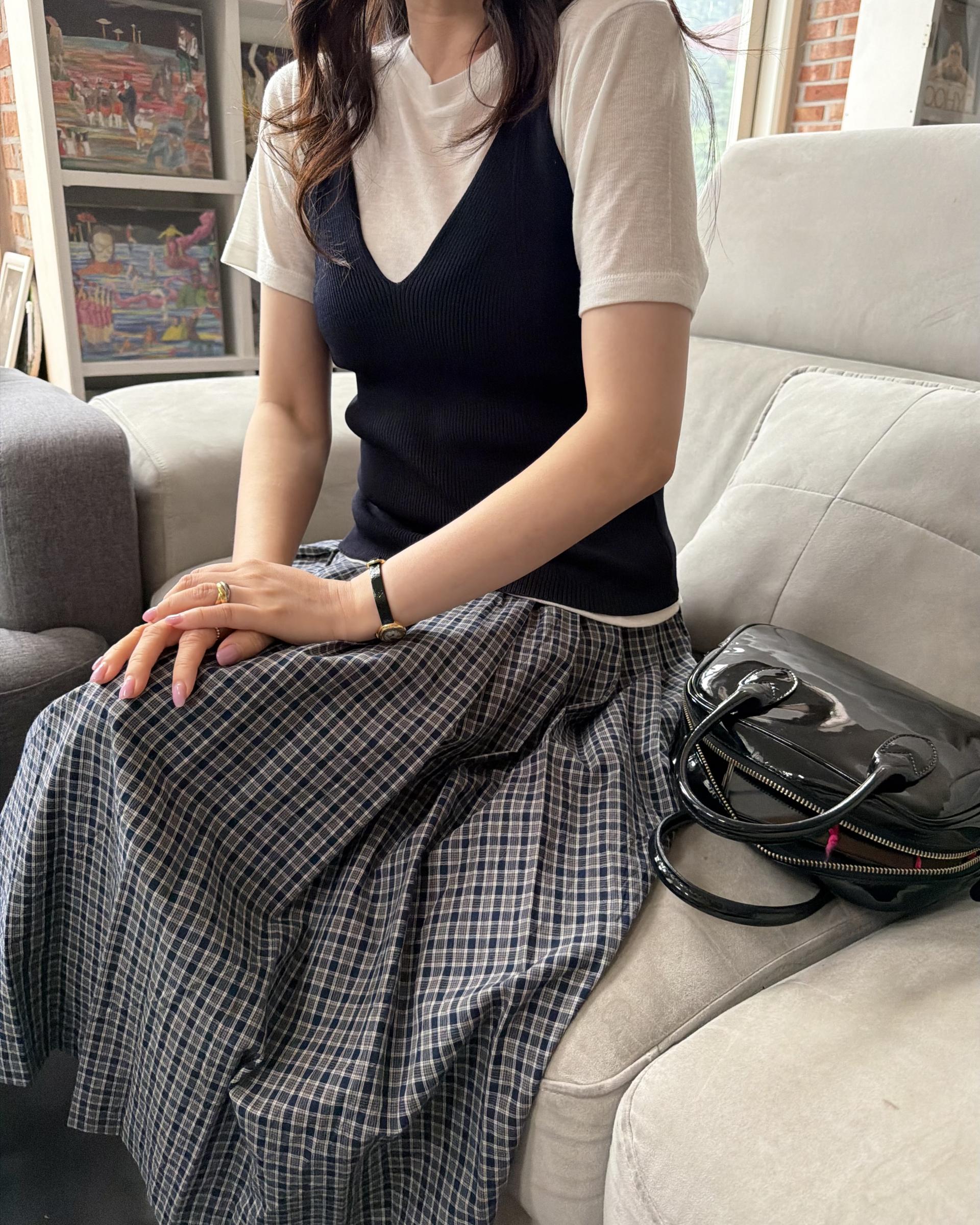 madeleine pleats skirt (check/cream)