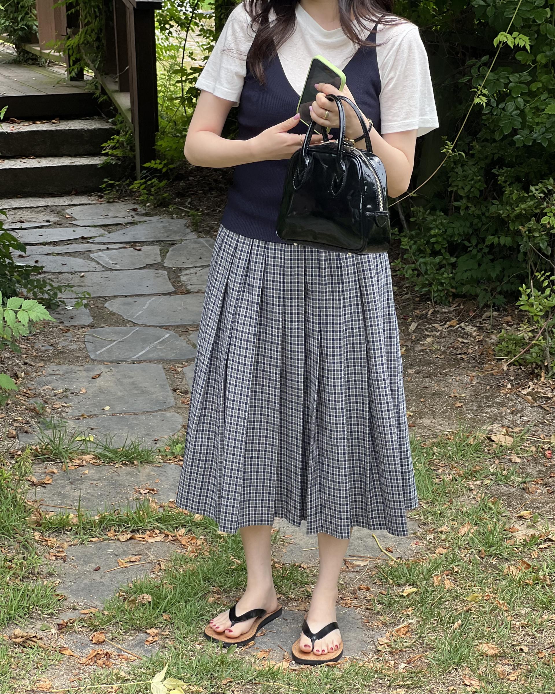 madeleine pleats skirt (check/cream)
