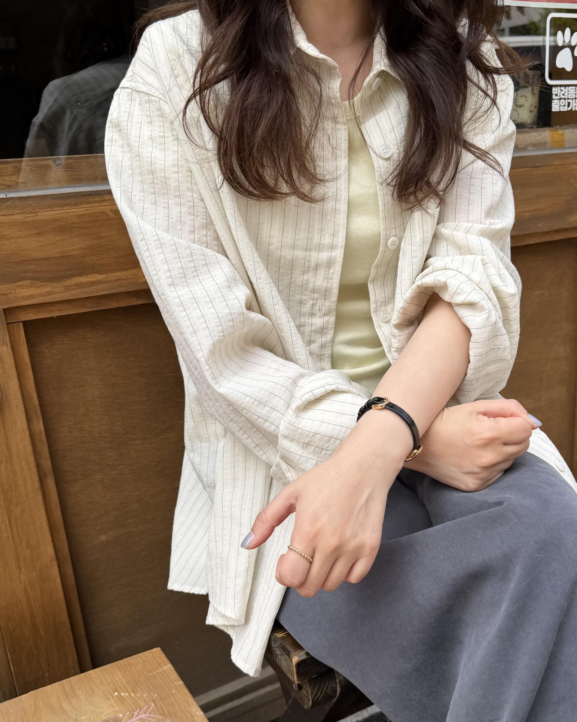 tacit stripe shirt (beige/blue)