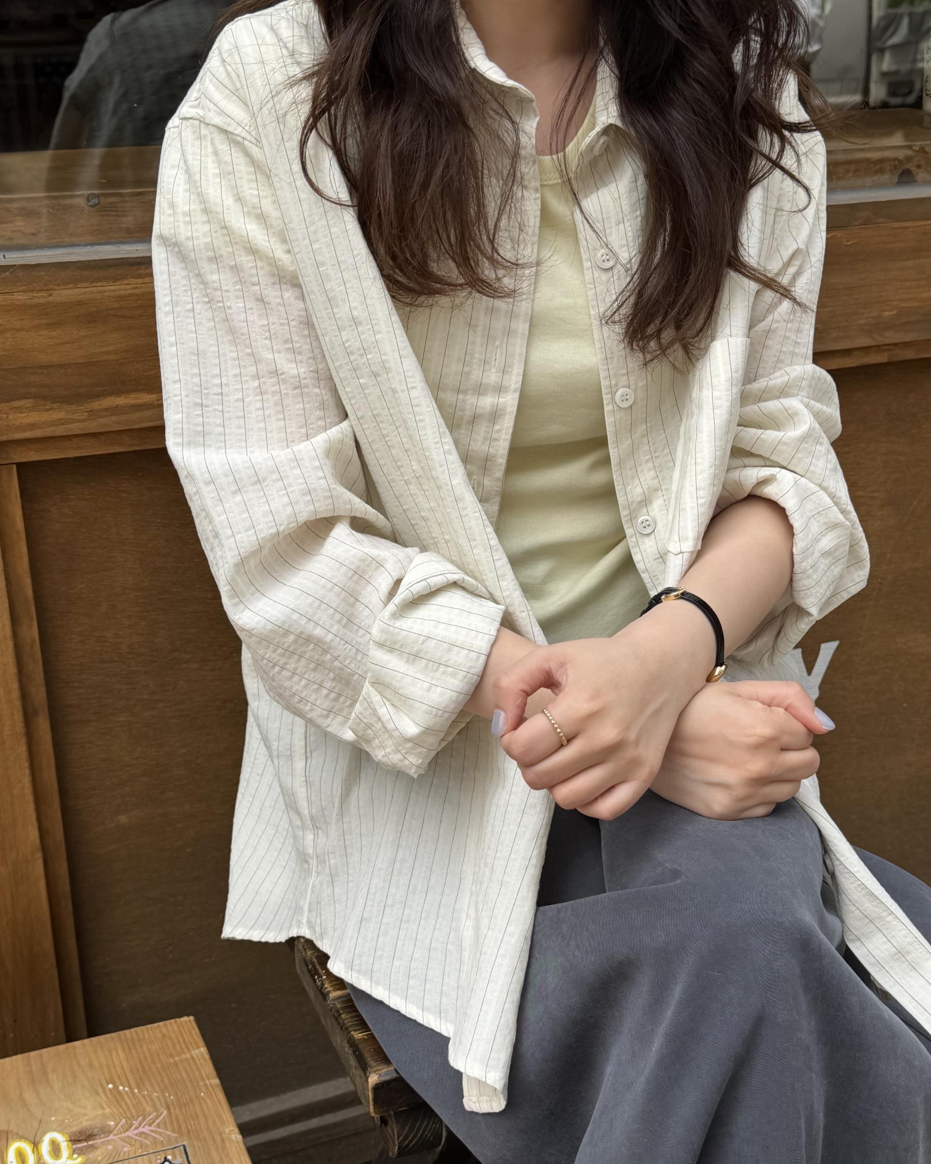 tacit stripe shirt (beige/blue)