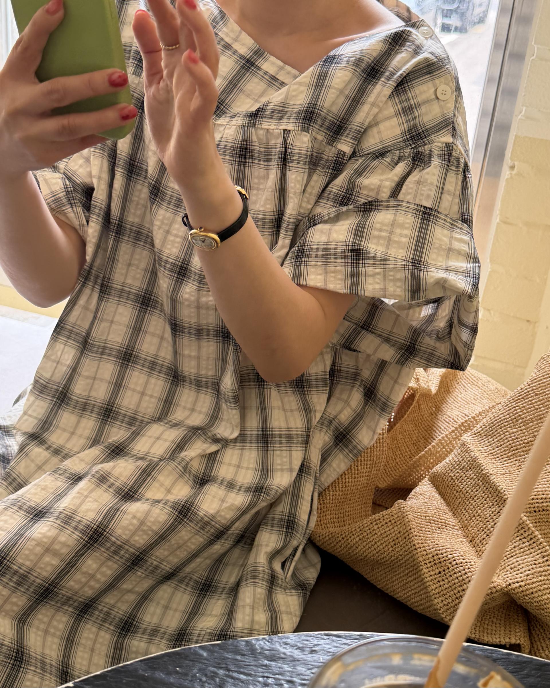 brioche check dress (cream)