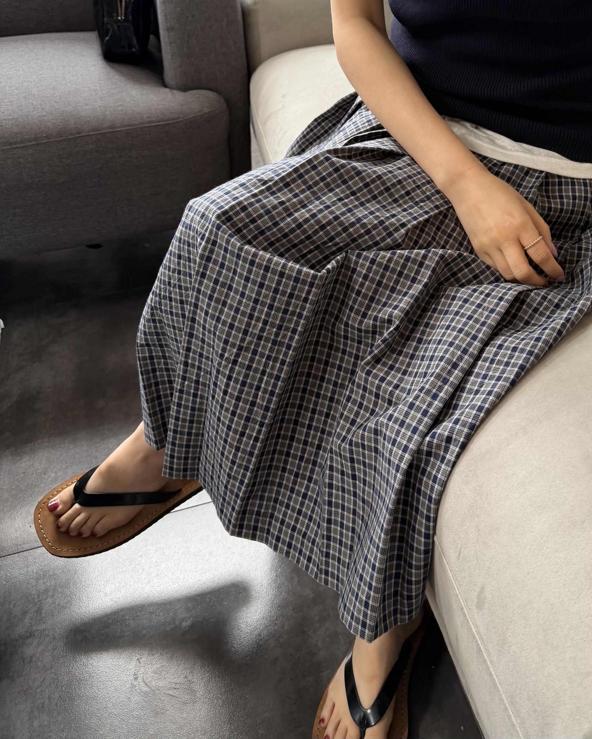 madeleine pleats skirt (check/cream)