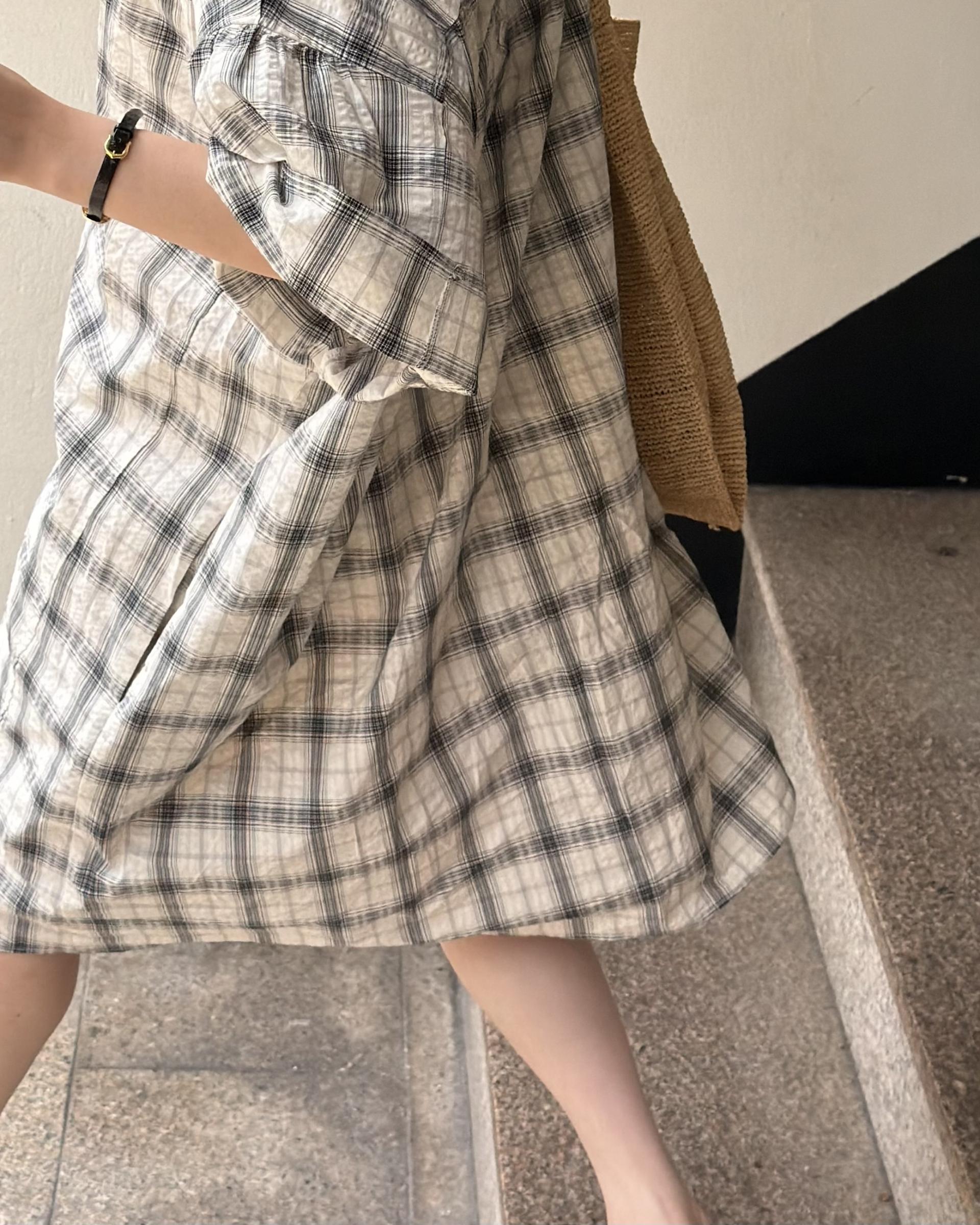 brioche check dress (cream)