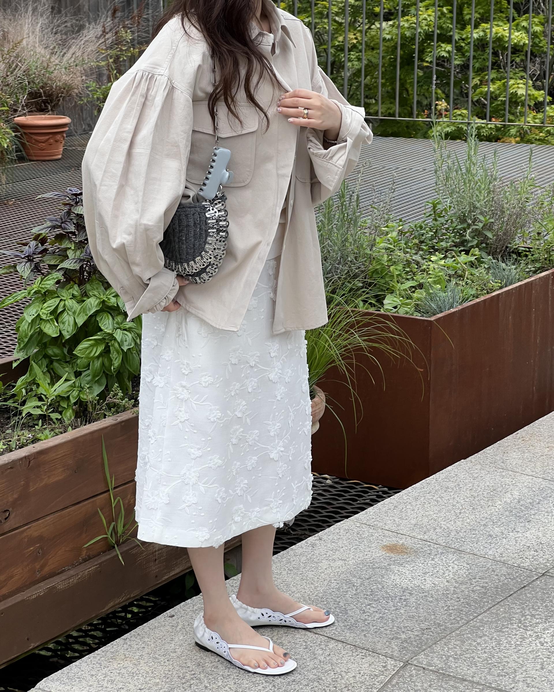 magnet shirring blouse (cream/beige)