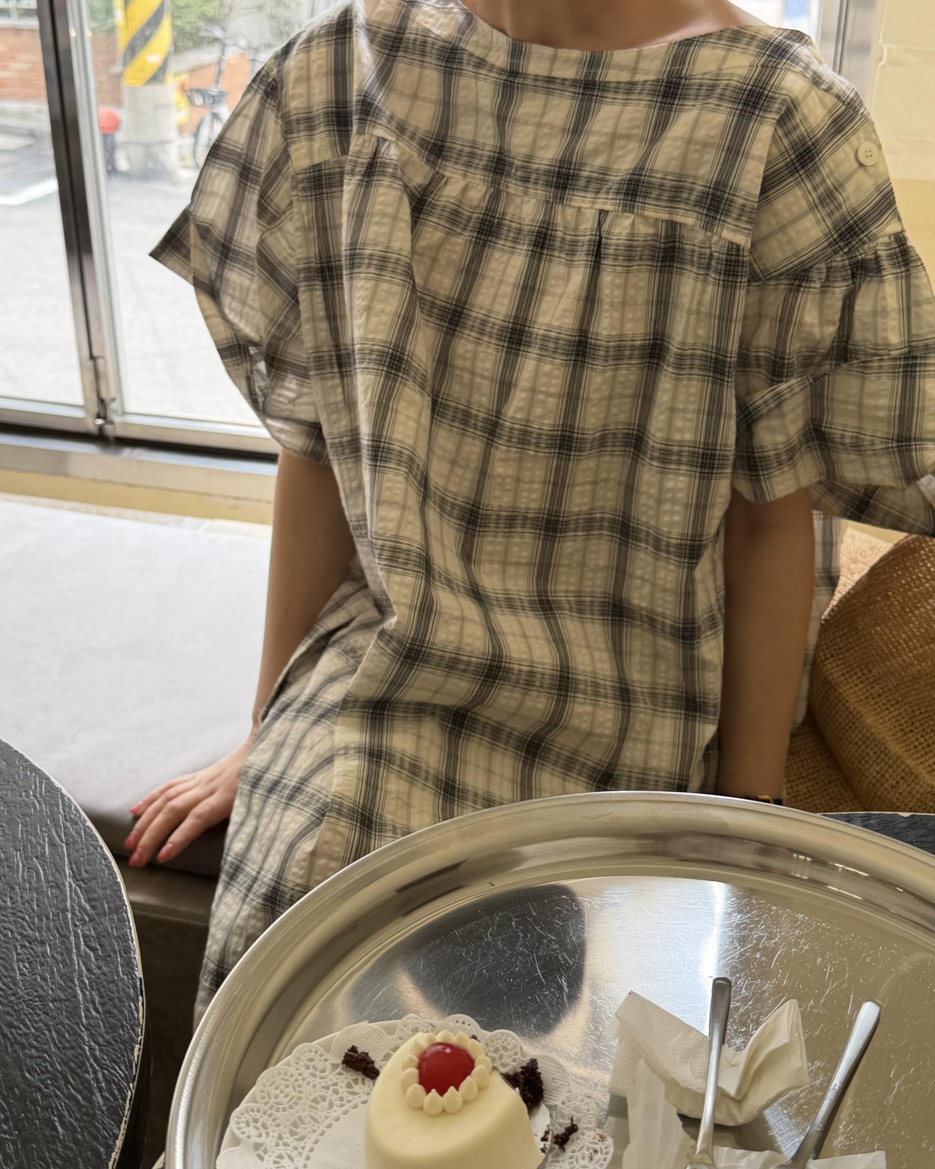brioche check dress (cream)