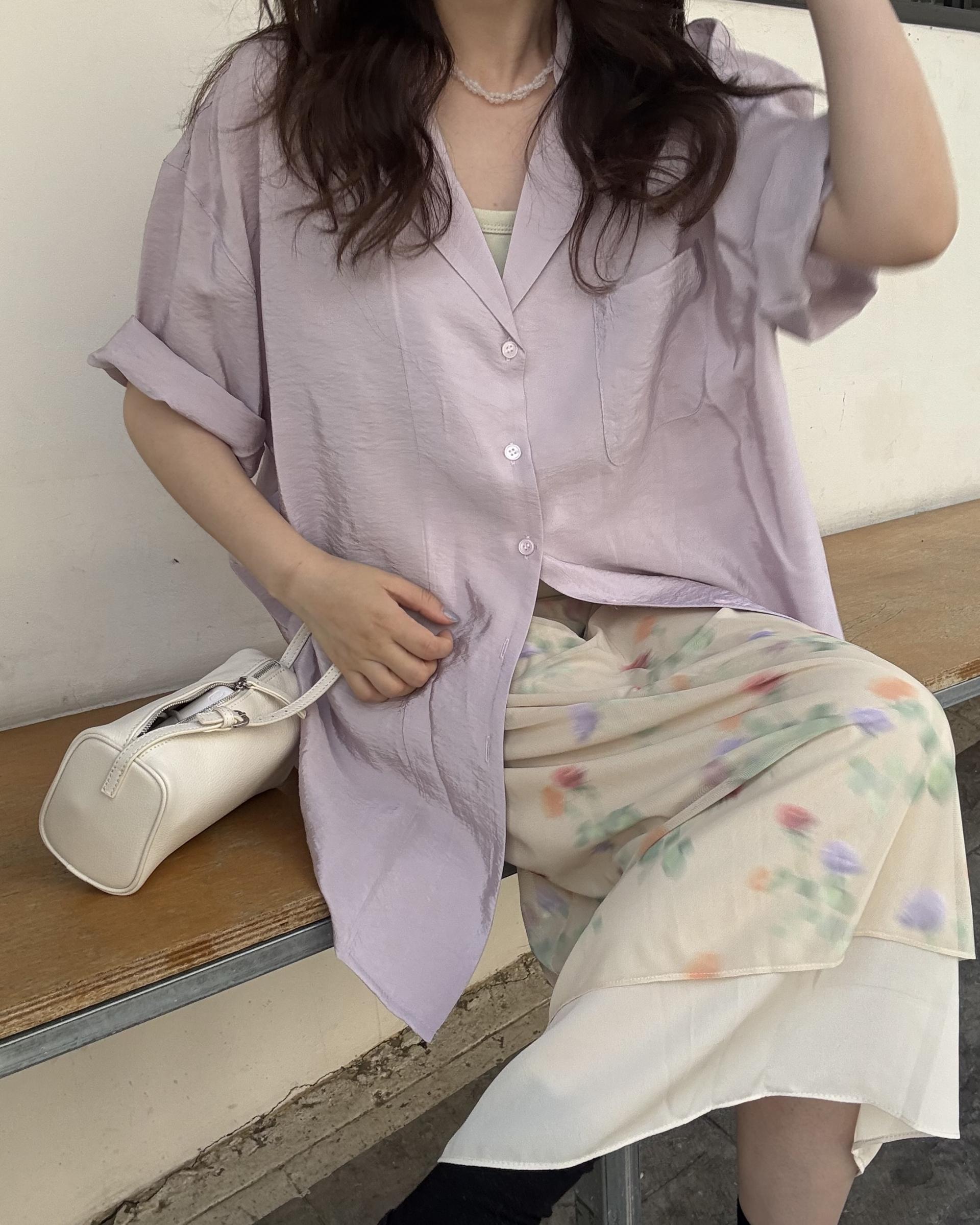 gloss half shirt (cream/lilac)