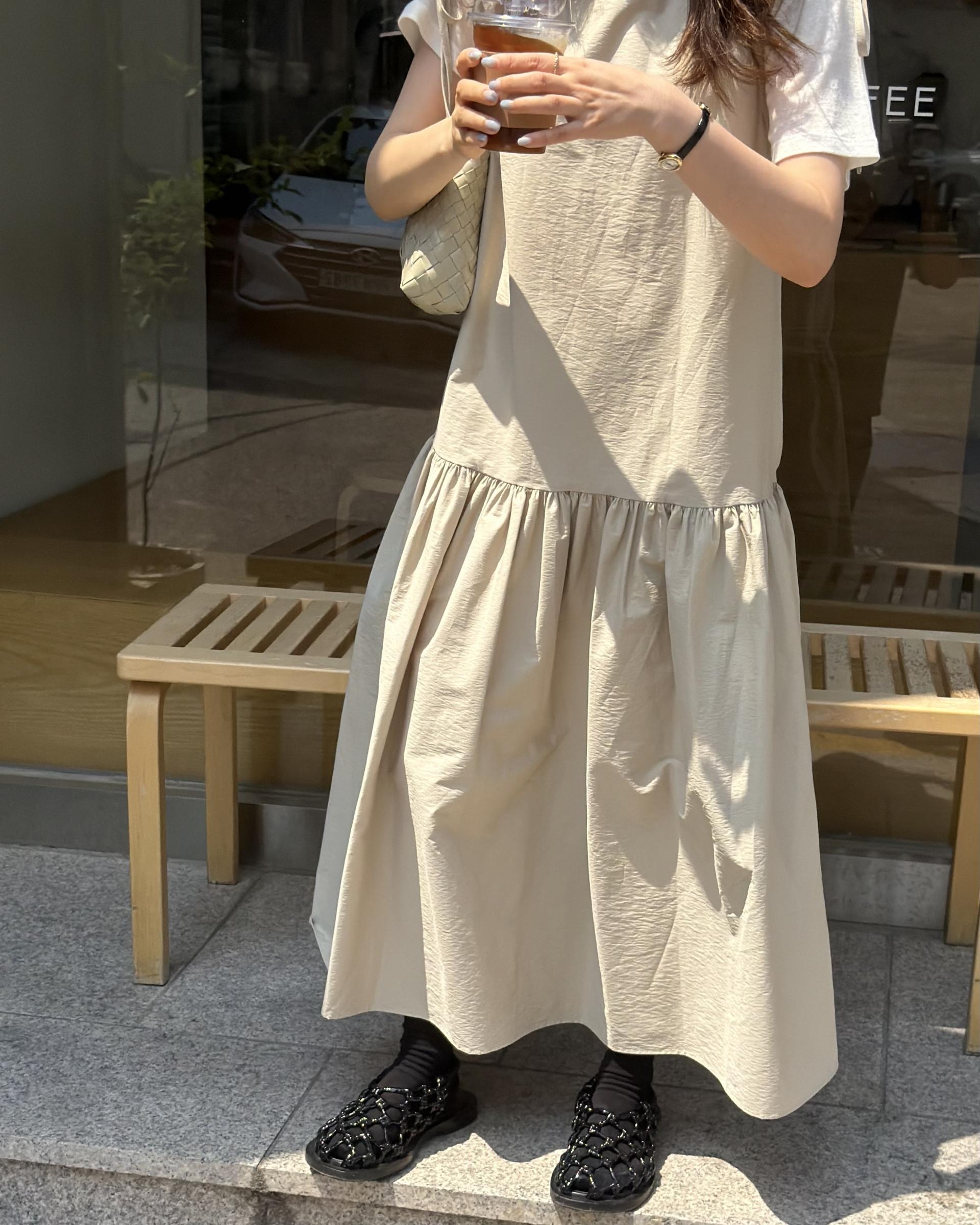 butter ribbon dress (beige/white)