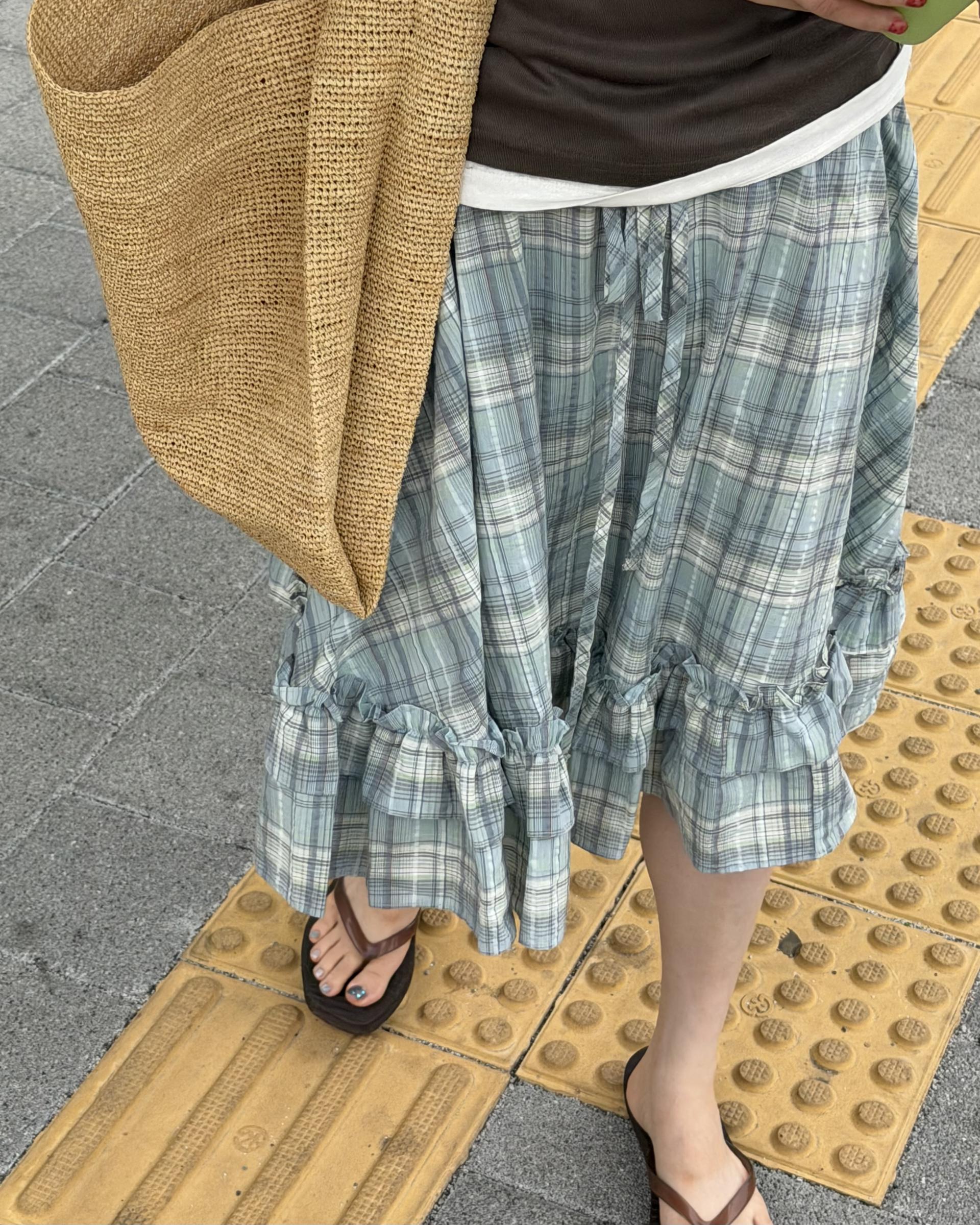 matilda check skirt (right mint/right yellow)