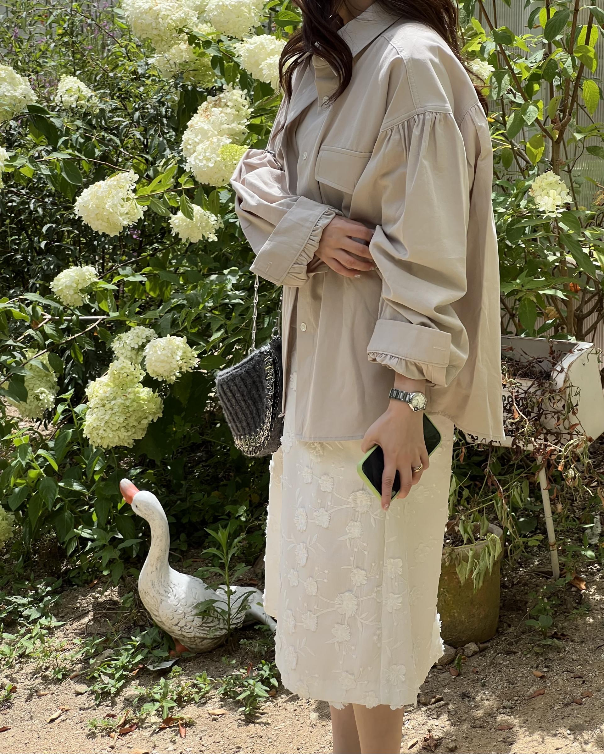 magnet shirring blouse (cream/beige)