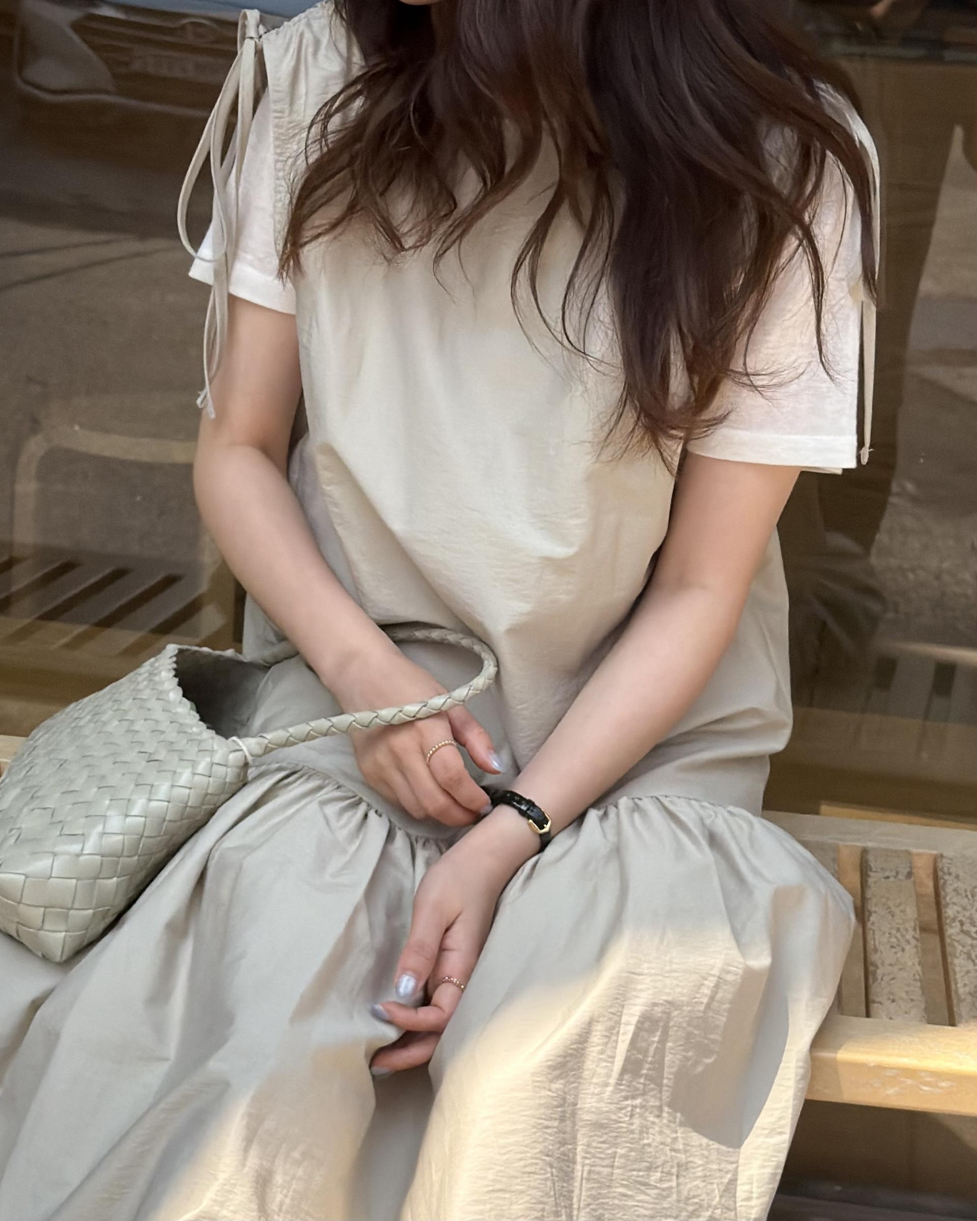 butter ribbon dress (beige/white)