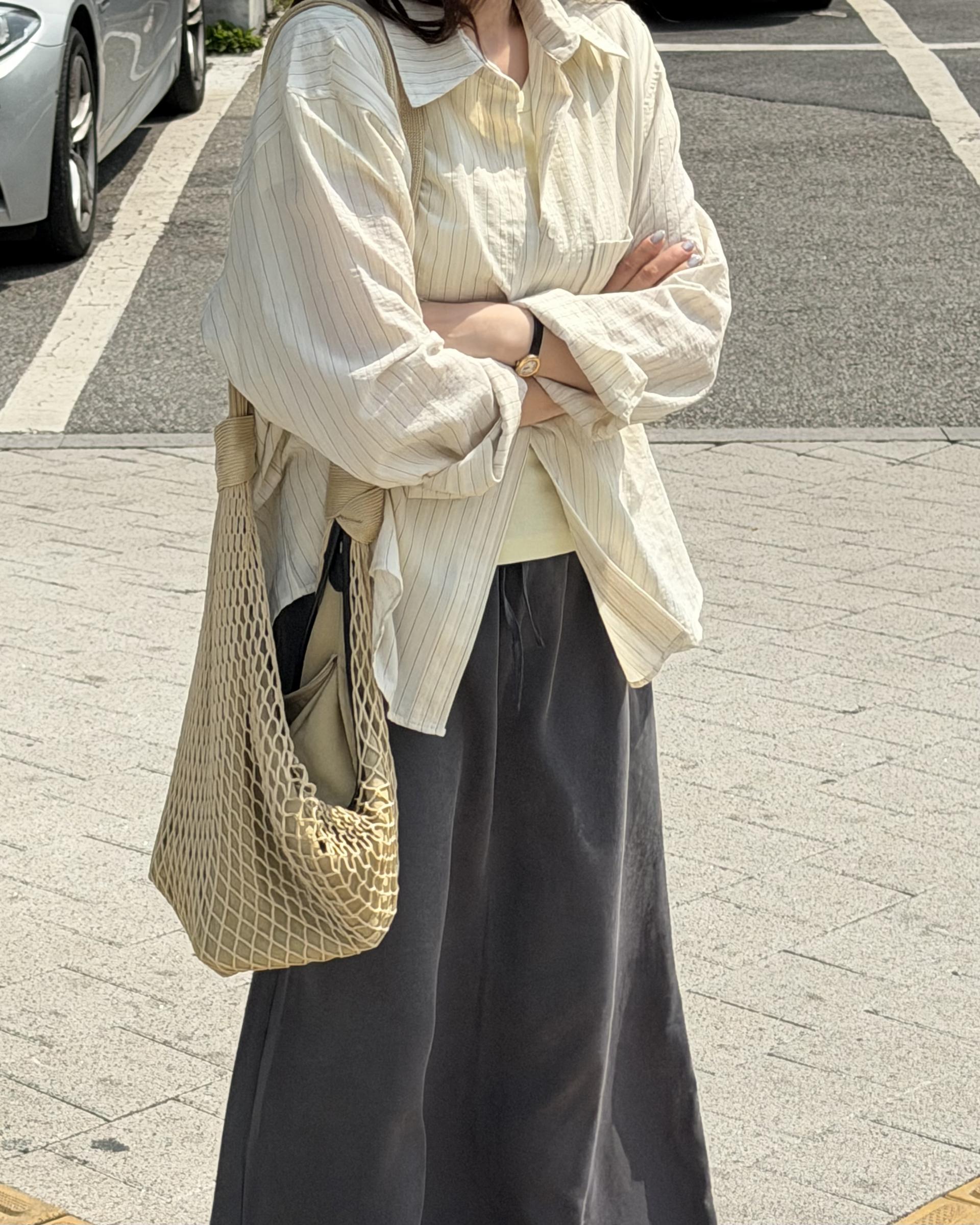 tacit stripe shirt (beige/blue)