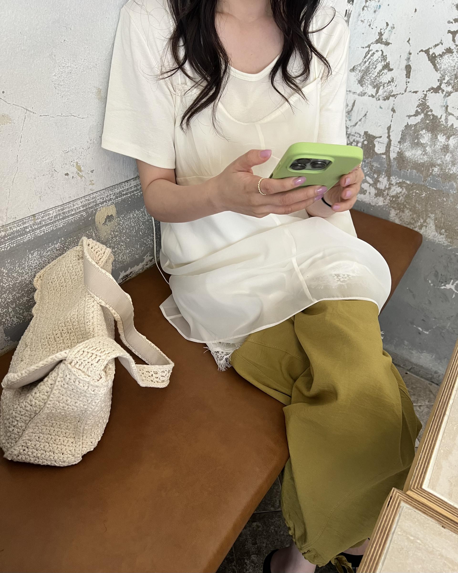 hul u-neck top (cream/melange grey)