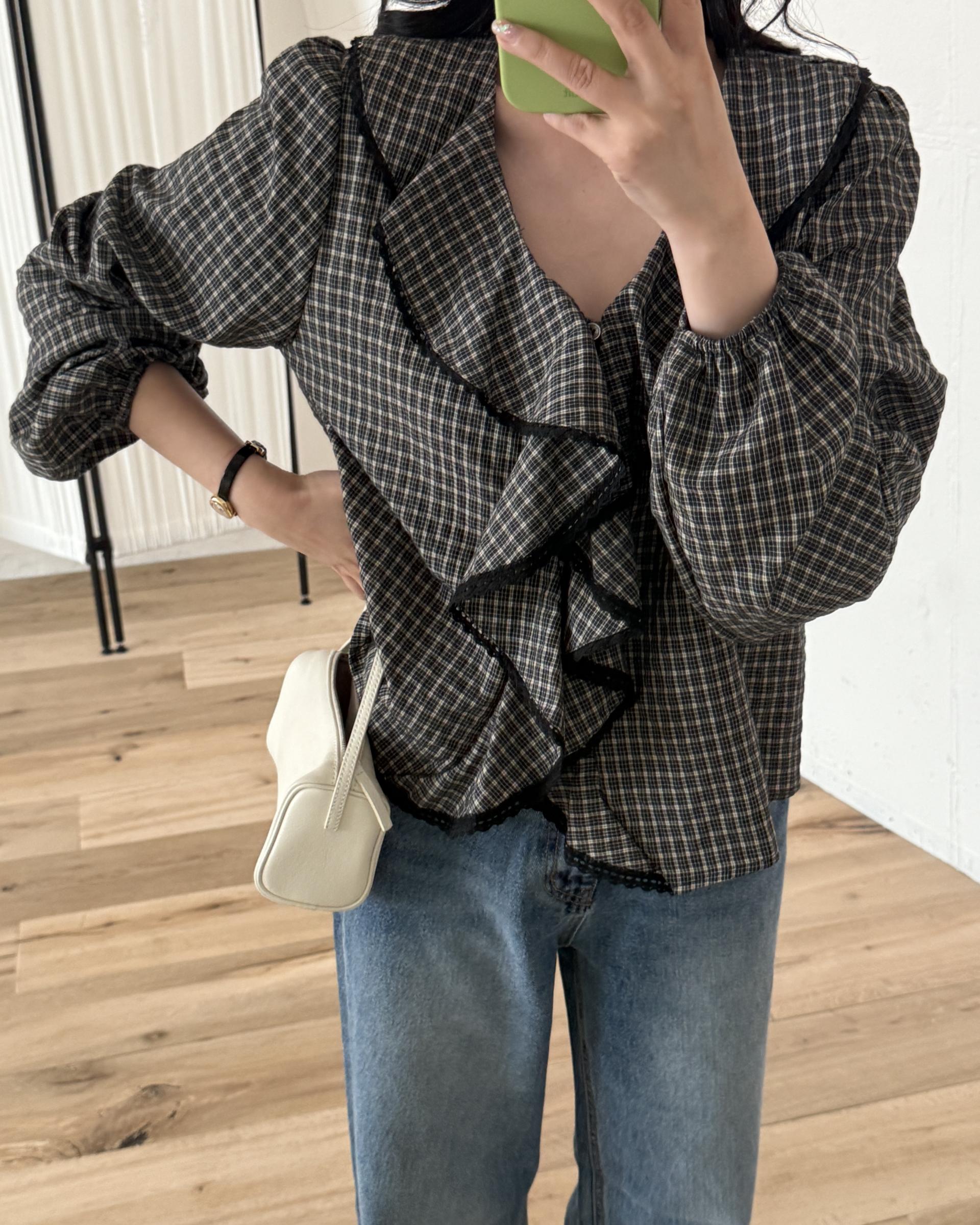 sally frill blouse (check)
