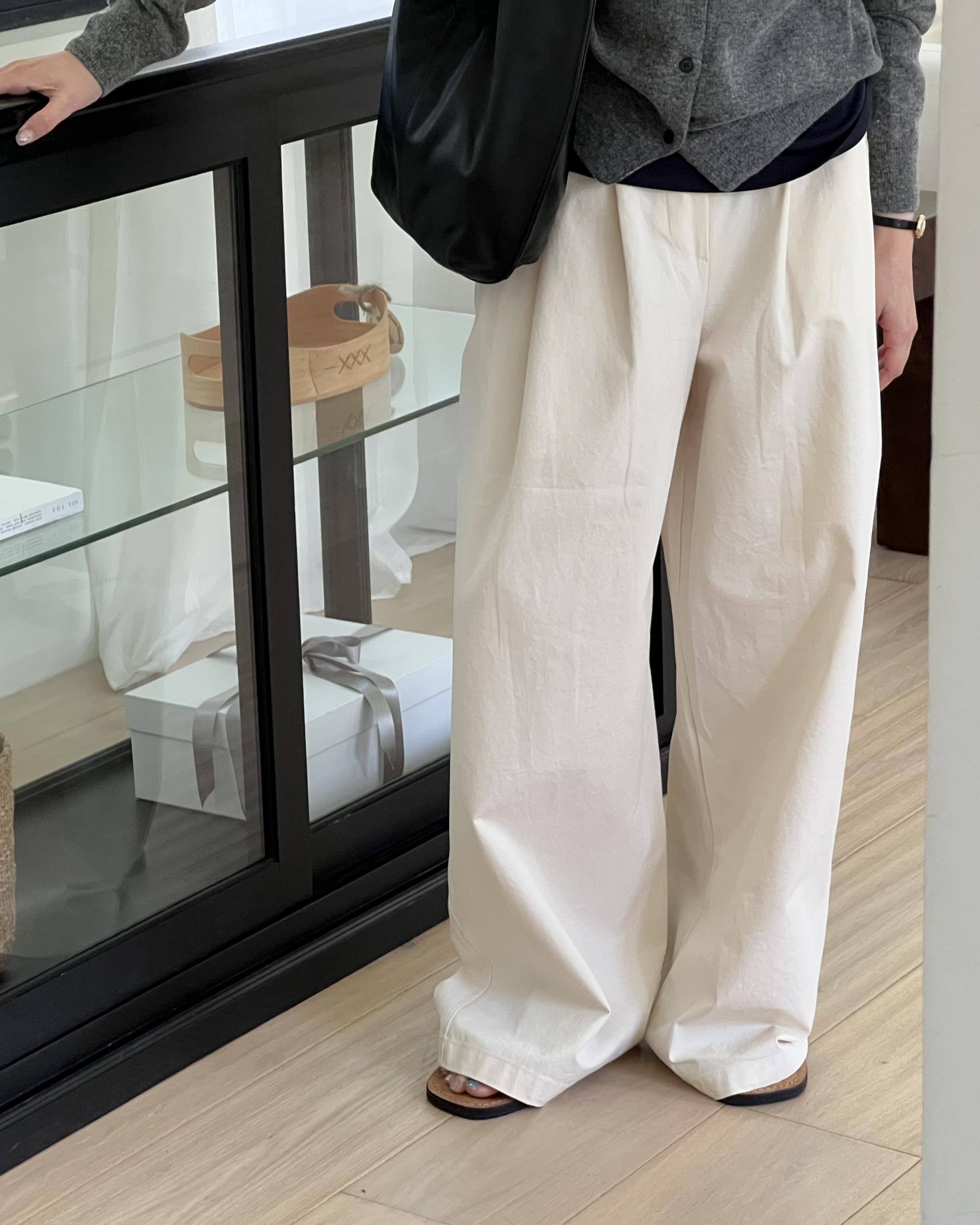 cotton pintuck pants (navy/cream/khaki)