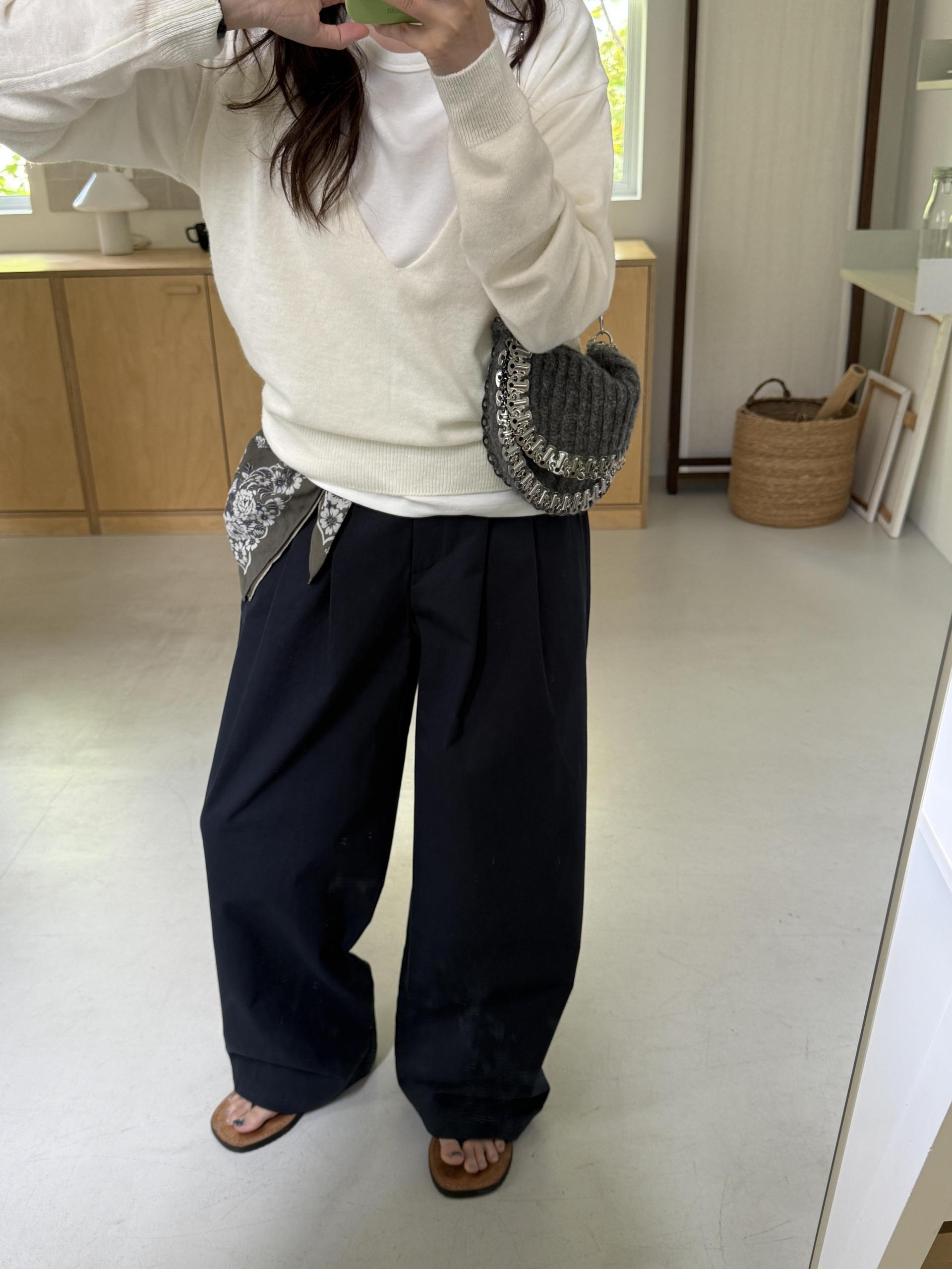 cotton pintuck pants (navy/cream/khaki)