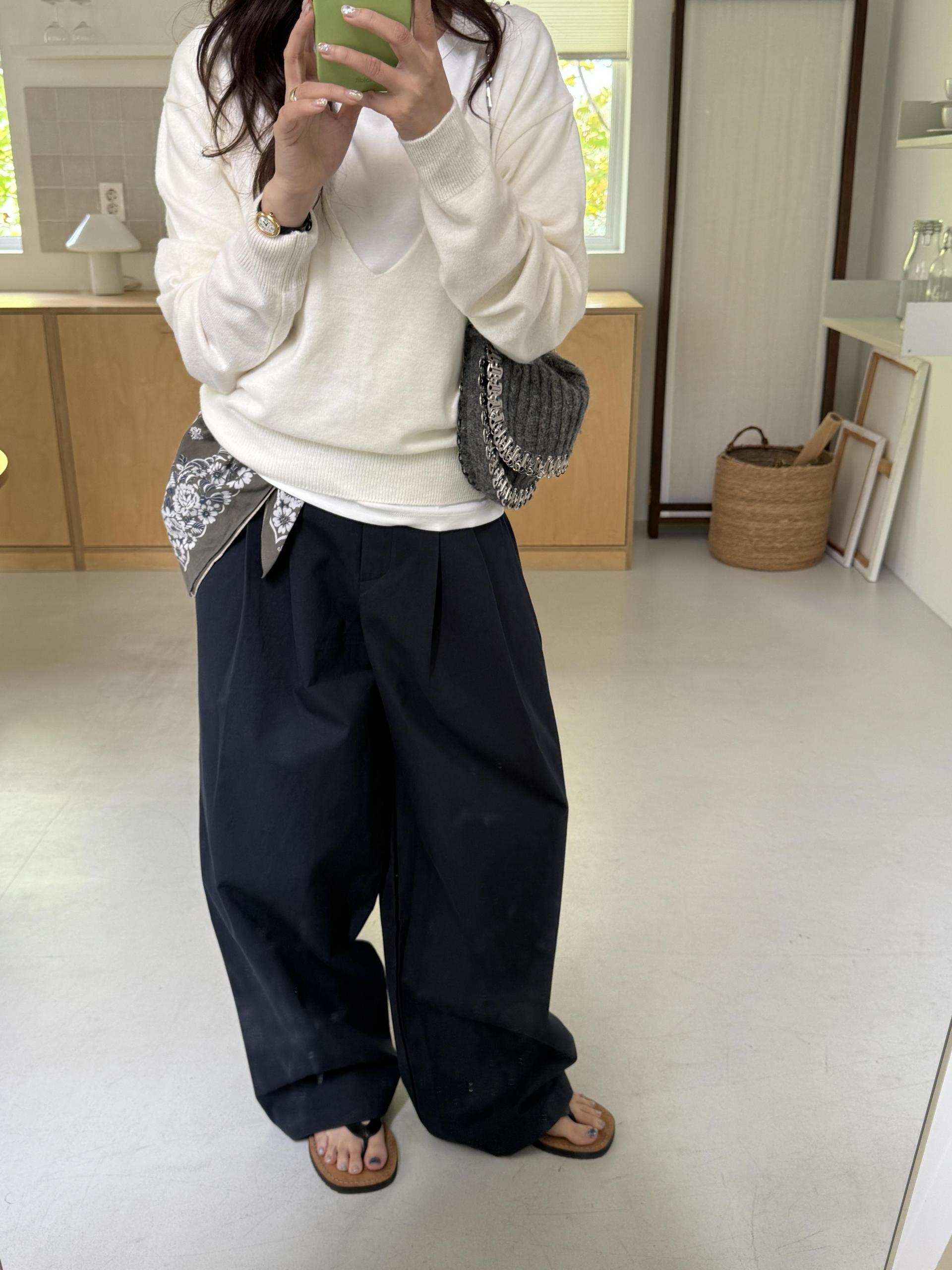 cotton pintuck pants (navy/cream/khaki)
